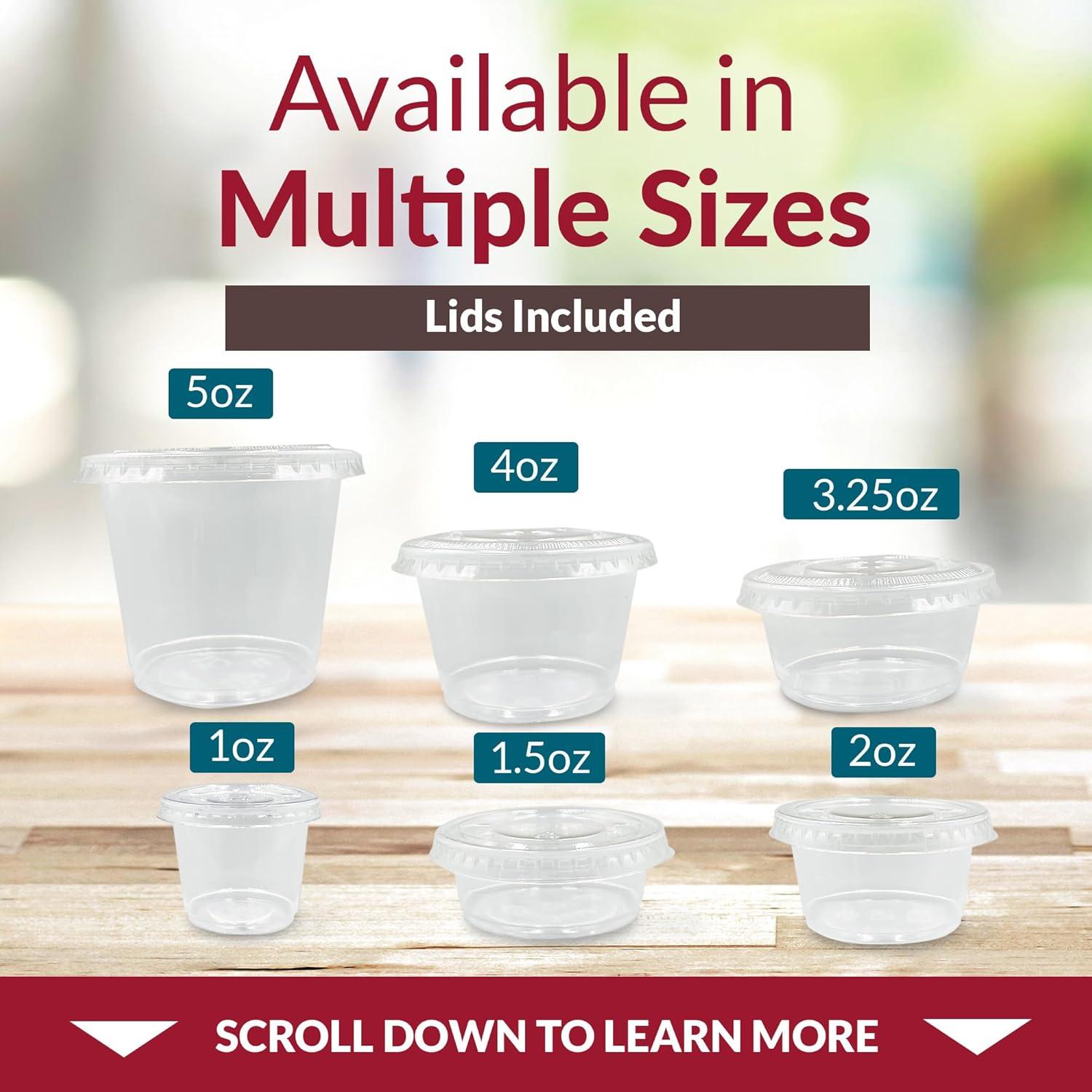image:imageReli 1 oz Small Containers with Lids 250 Sets Jello Shot Cups with Lids Clear Plastic Condiment Containers Portion Cups Sauce Souffle Stackable Bulk