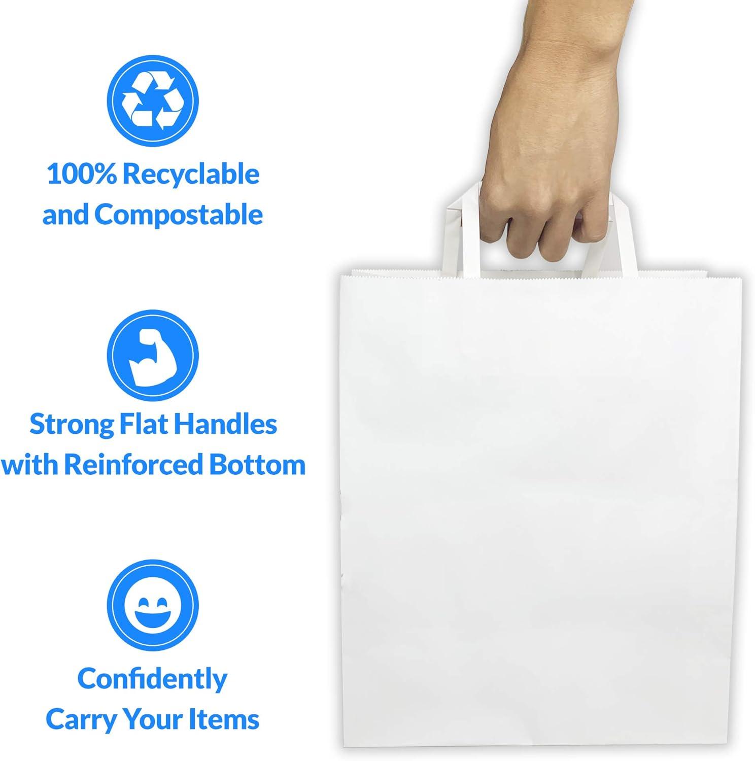 image:imageReli 100 Pack 10x675x12 Large White Paper Bags wHandles Ideal for To GoTake OutRestaurant Bags with Handles Shopping Retail Gifts 25 larger than 10x5x13
