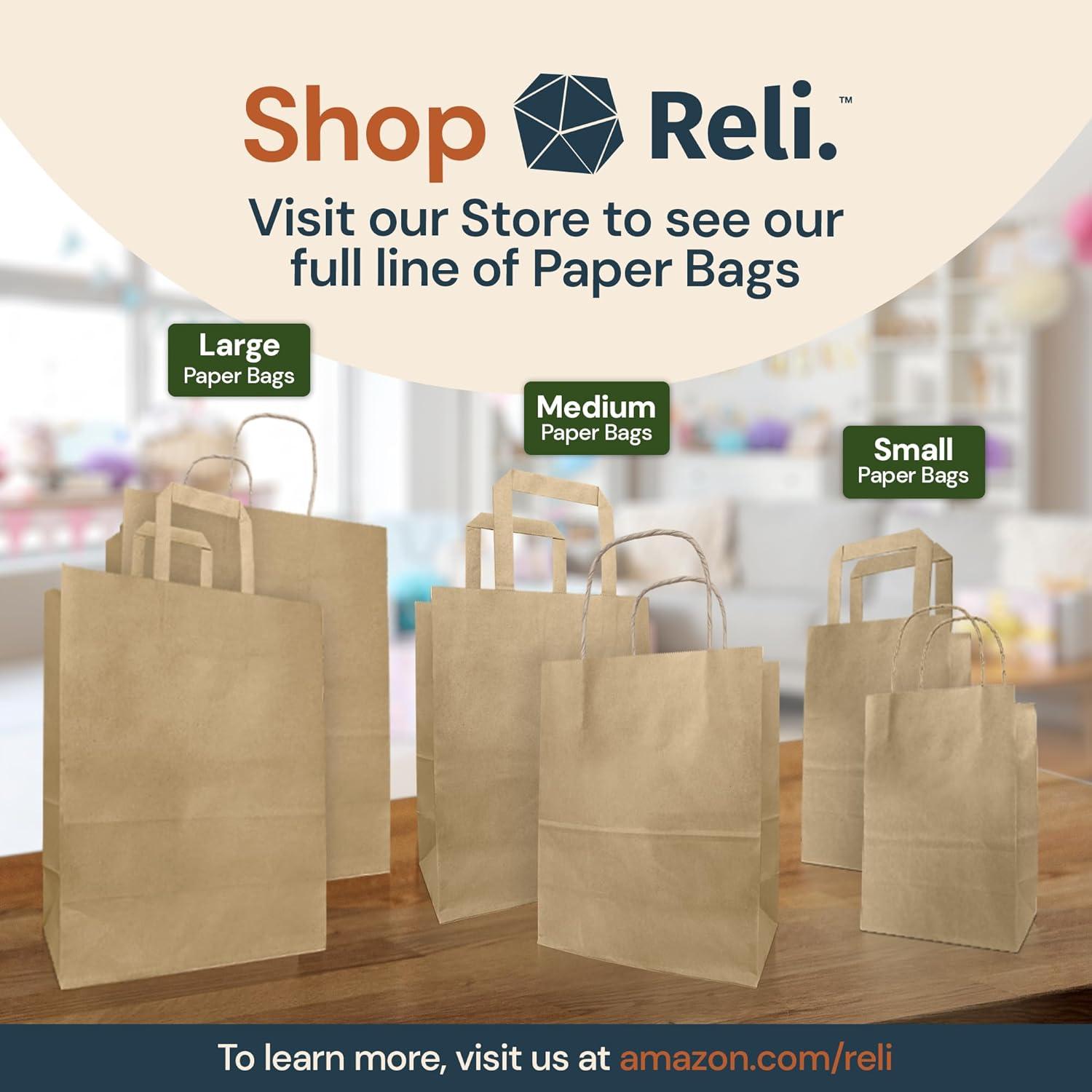 image:imageReli 10x5x13 in Brown Paper Bags with Handles 110 Pack Kraft Paper Shopping Bags with Flat Handles Bulk Ideal for Gifts Retail Shopping Merchandise Take OutTo Go Party Crafts