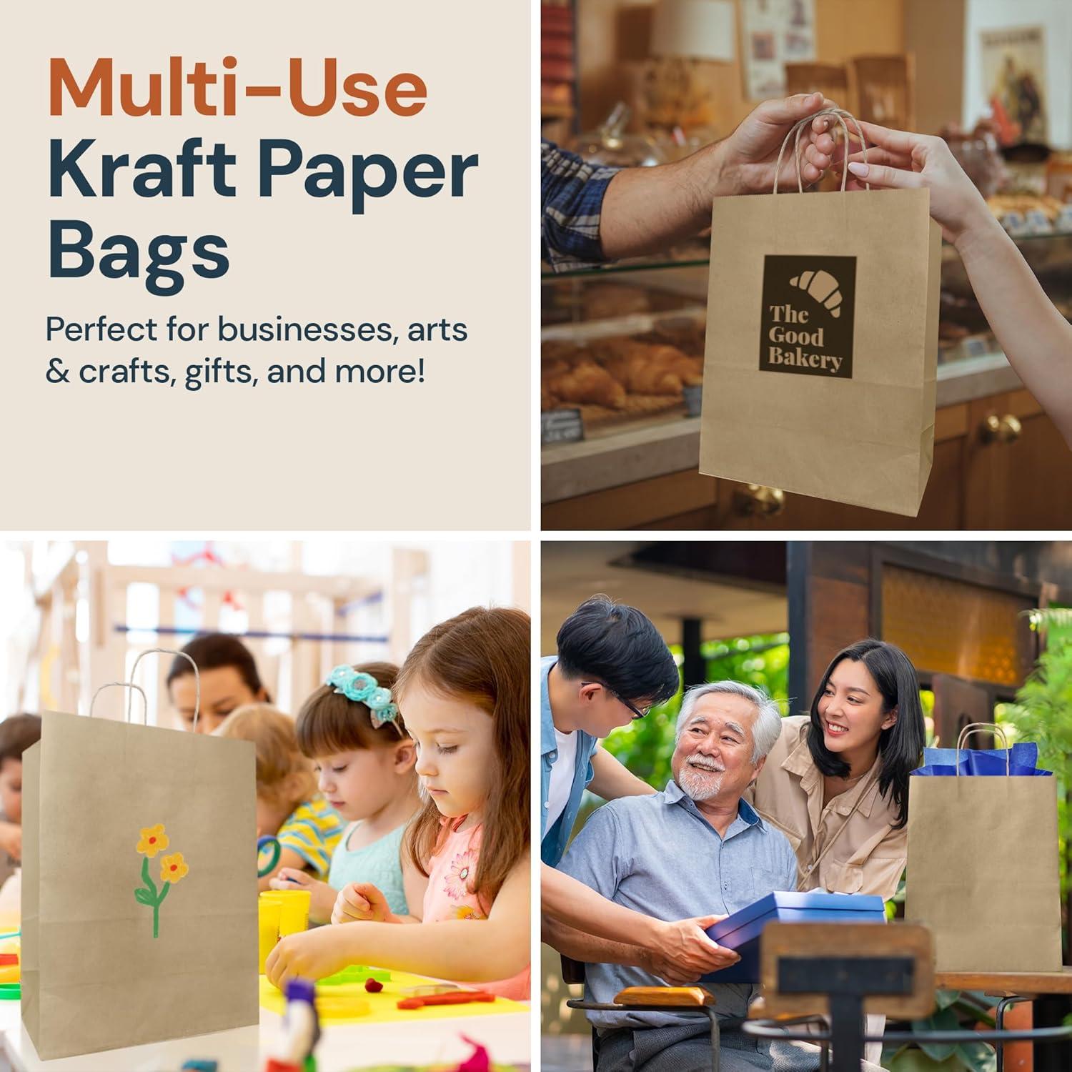 image:imageReli 10x5x13 in Brown Paper Bags with Handles 110 Pack Kraft Paper Shopping Bags with Twist Handles Bulk Ideal for Gifts Retail Shopping Merchandise Take OutTo Go Party Crafts
