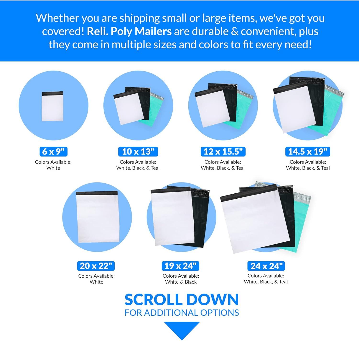 image:imageReli 220 Pcs 145x19 Black Poly Mailers Shipping Bags for Small Business Black Mailing Bags for Shipping Packaging for Clothing NonPadded EnvelopesPolybag Self Sealing