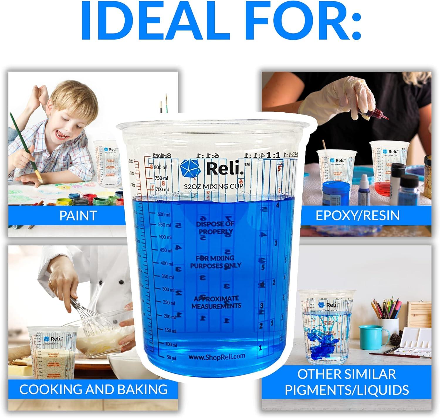 image:imageReli 50 Pcs 32 oz 1 quart Paint Mixing Cup Disposable Measuring Cups Clear Plastic Mixing Use for Paint Epoxy Resin Pigments 32oz50