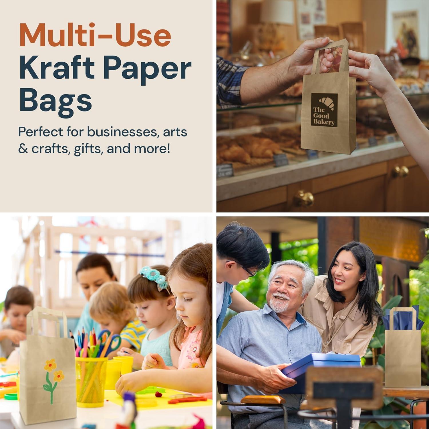 image:imageReli 525x325x8 in Small Paper Bags with Handles 55 Pack Kraft Brown Paper Bags with Flat Handles Ideal for Gifts Retail Shopping Merchandise Crafts