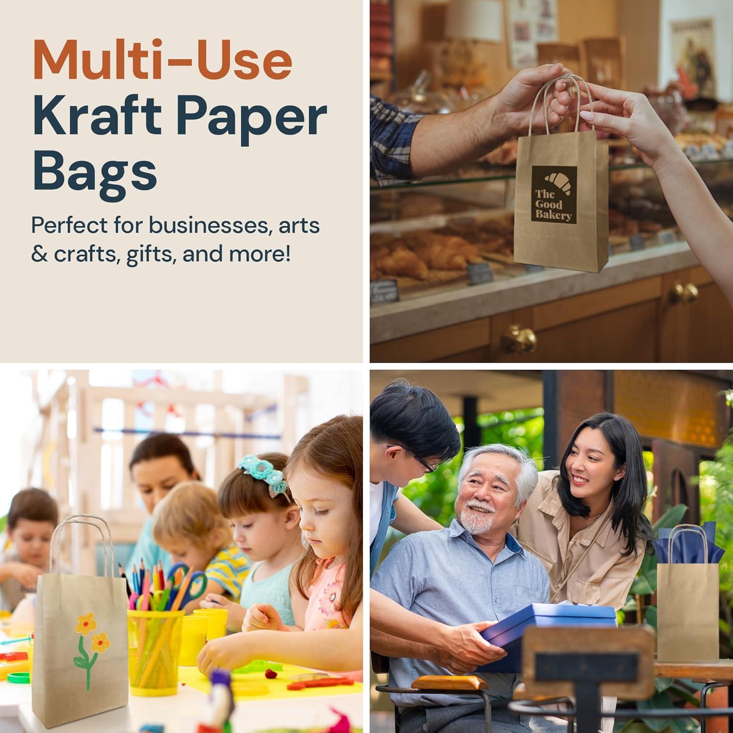 image:imageReli 525x325x8 in Small Paper Bags with Handles 55 Pack Kraft Brown Paper Bags with Twist Handles Ideal for Gifts Retail Shopping Merchandise Crafts