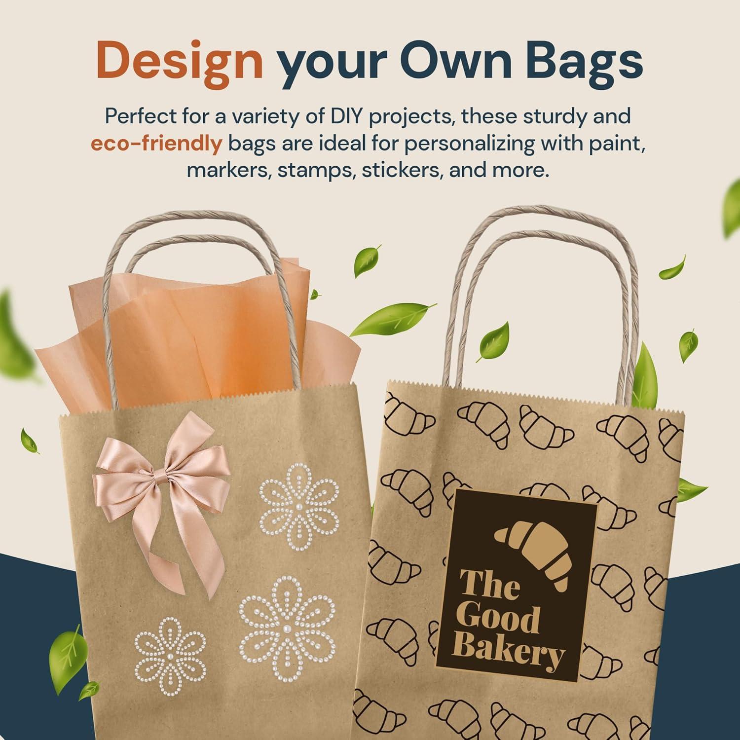 image:imageReli 525x325x8 in Small Paper Bags with Handles 55 Pack Kraft Brown Paper Bags with Twist Handles Ideal for Gifts Retail Shopping Merchandise Crafts