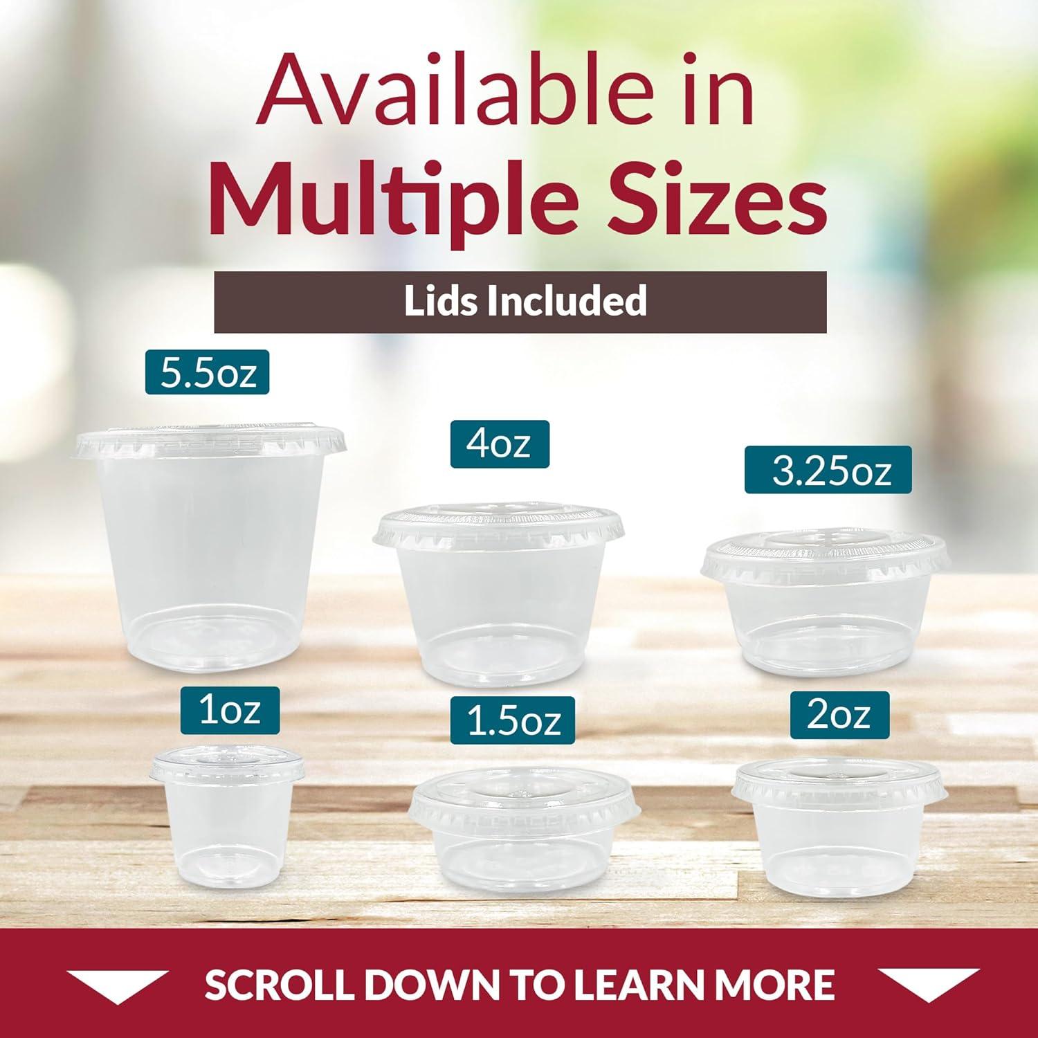 image:imageReli 55 oz Condiment Containers with Lids 100 sets Ideal for Sauce Souffle Samples Jello Shot Cups Disposable BPAFree Plastic Small Containers 55oz Bulk