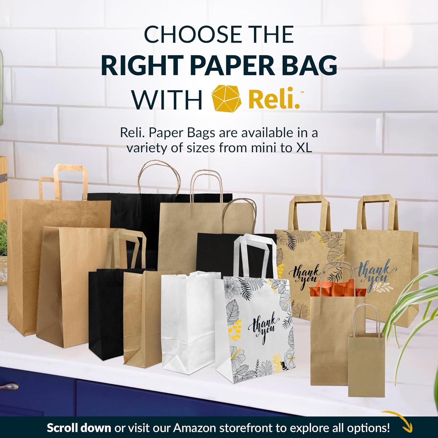 image:imageReli 60 Pcs Paper Shopping Bags Black 16x6x12 Large Paper Bags with Handles Strong Large Shopping for Boutique Kraft Use for Take OutTo Go RetailRestaurant Twist Handles