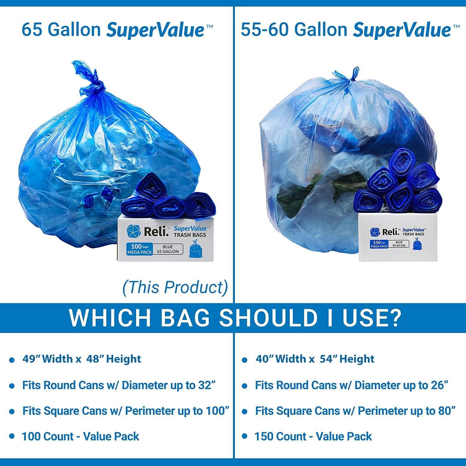 image:imageReli 65 Gallon Blue Recycling Bags 100 Count Heavy Duty Large Trash Bags
