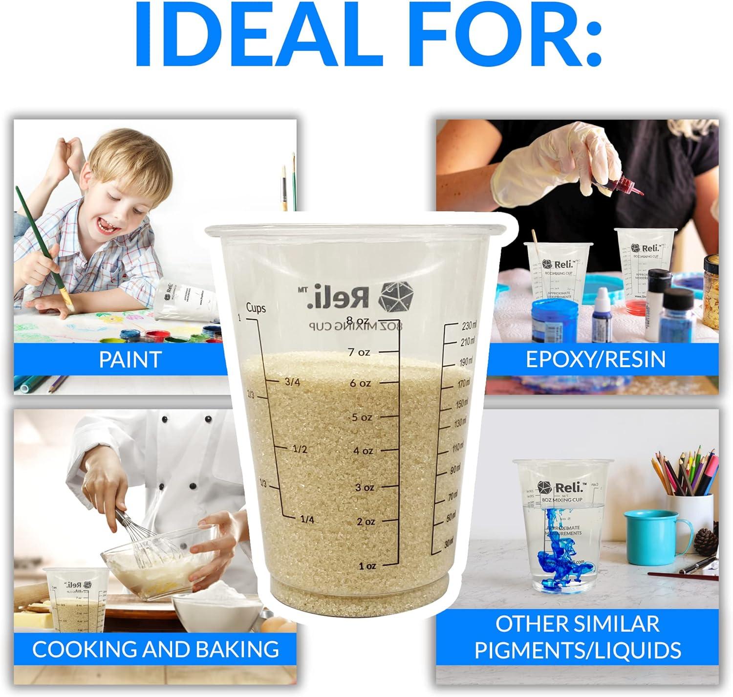 image:imageReli 8 oz Paint Mixing CupResin Mixing 20 Pcs Disposable Measuring Cups Clear Plastic Measures Use for Paint Epoxy Resin Pigments 8oz