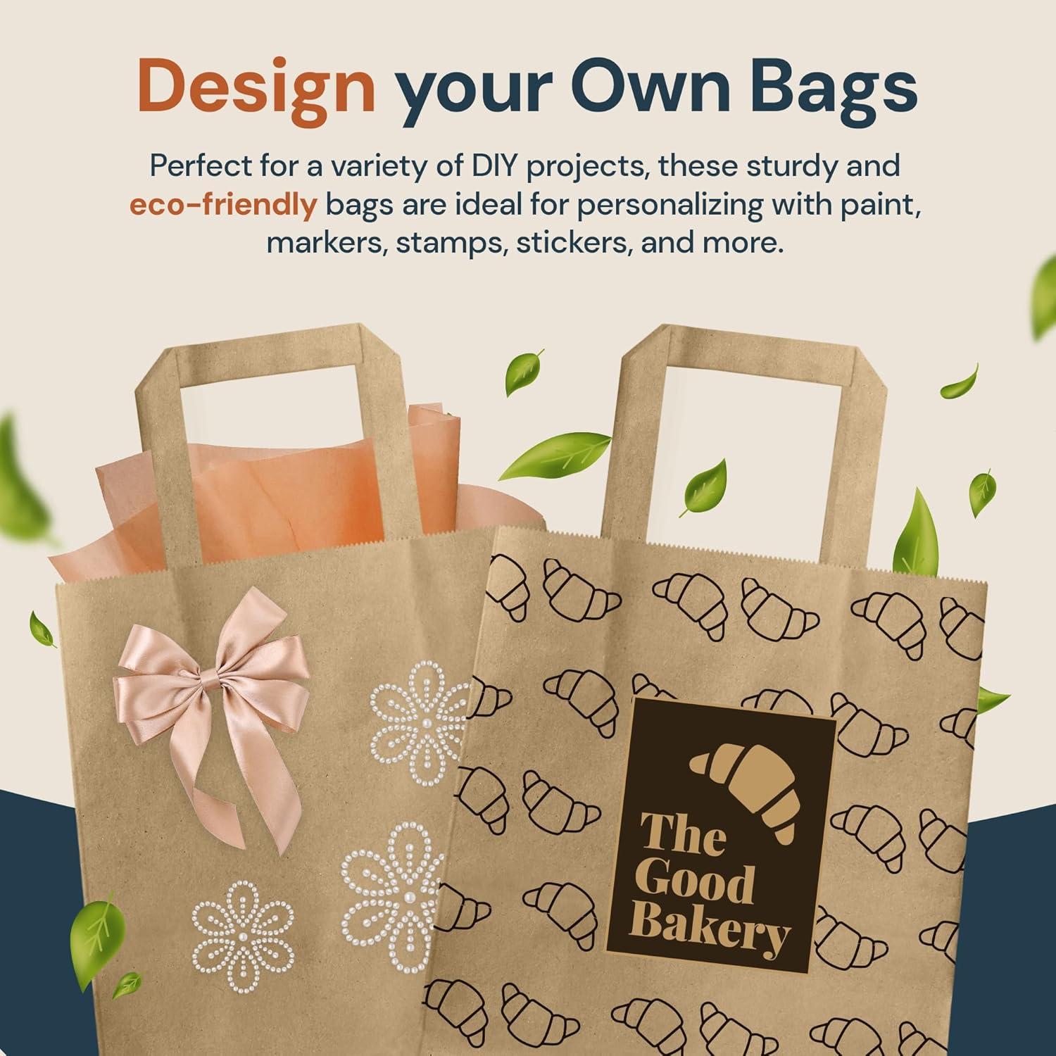 image:imageReli 8x45x1025 in Brown Paper Bags with Handles 110 Pack Kraft Brown Paper Bags with Flat Handles Bulk Ideal for Gifts Retail Shopping Merchandise Crafts