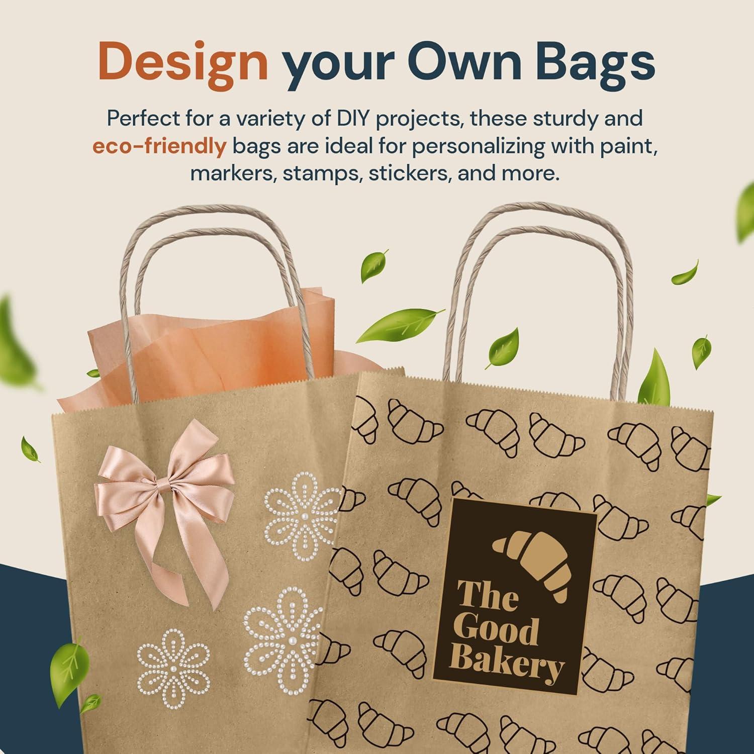 image:imageReli 8x45x1025 in Brown Paper Bags with Handles 55 Pack Kraft Brown Paper Bags with Twist Handles Ideal for Gifts Retail Shopping Merchandise Crafts