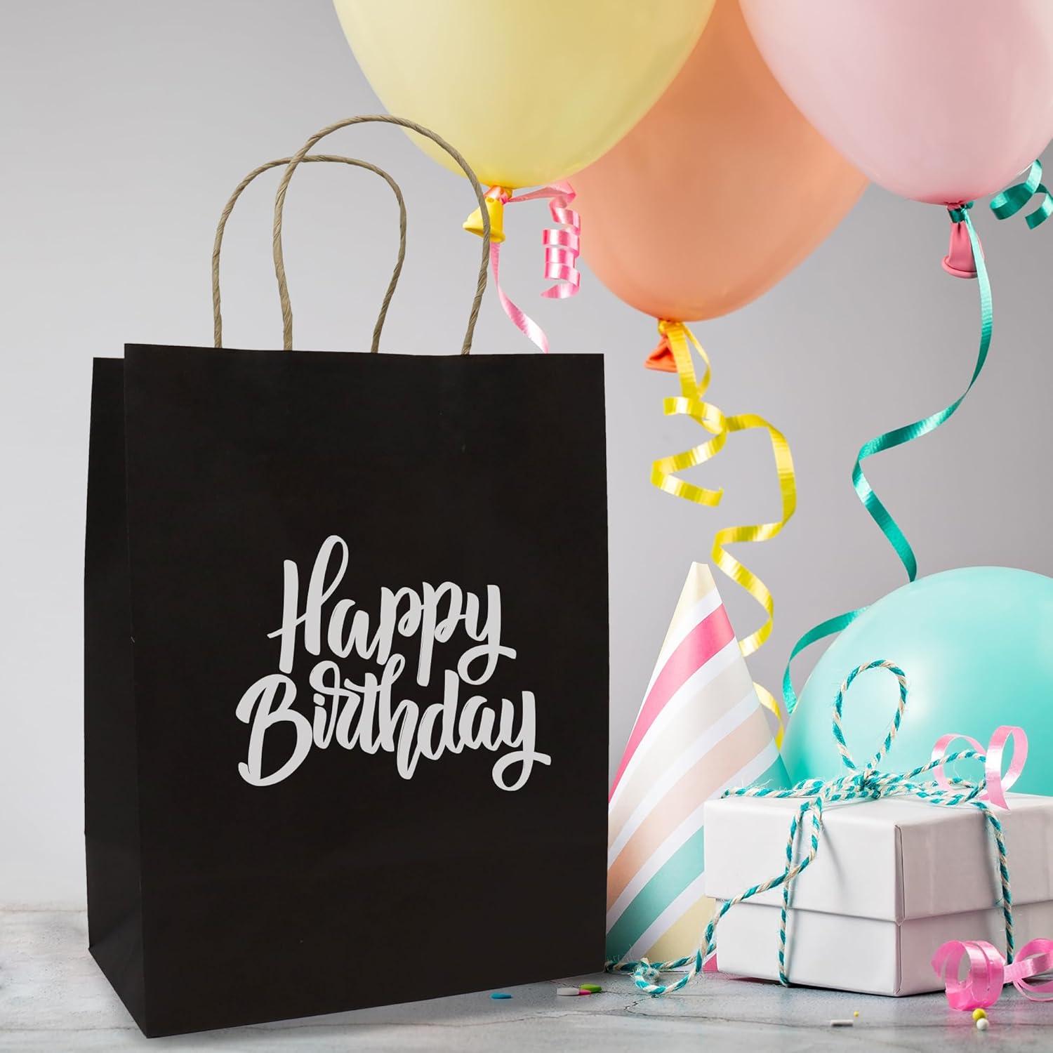 image:imageReli Black Paper Bags 55 Pack 8 x 45 x 1025 Black Gift Bags with Handles Kraft Paper MultiPurpose for Shopping Retail Small Gifts Takeout DIY Party Favors