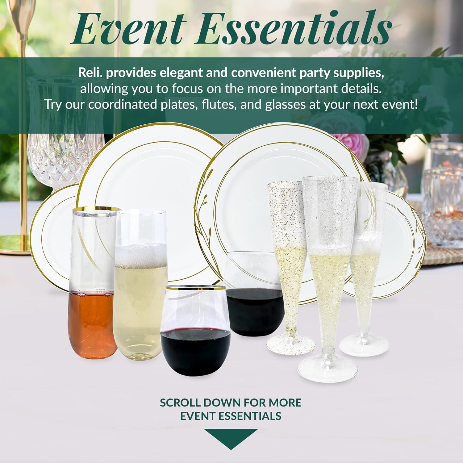 image:imageReli Champagne Flutes Plastic 25 Pack 45 oz Gold Rim amp Glitter Premium Plastic Champagne Flutes PartyPerfect for Celebrations
