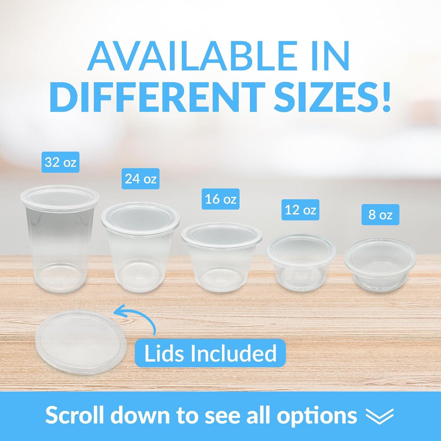 image:imageReli Deli Containers with Lids 100 Sets Total Variety Pack 8oz 50 pc 16oz 50 pc wLids Plastic Soup Container with Lid Clear Food Storage Microwave amp Freezer Safe