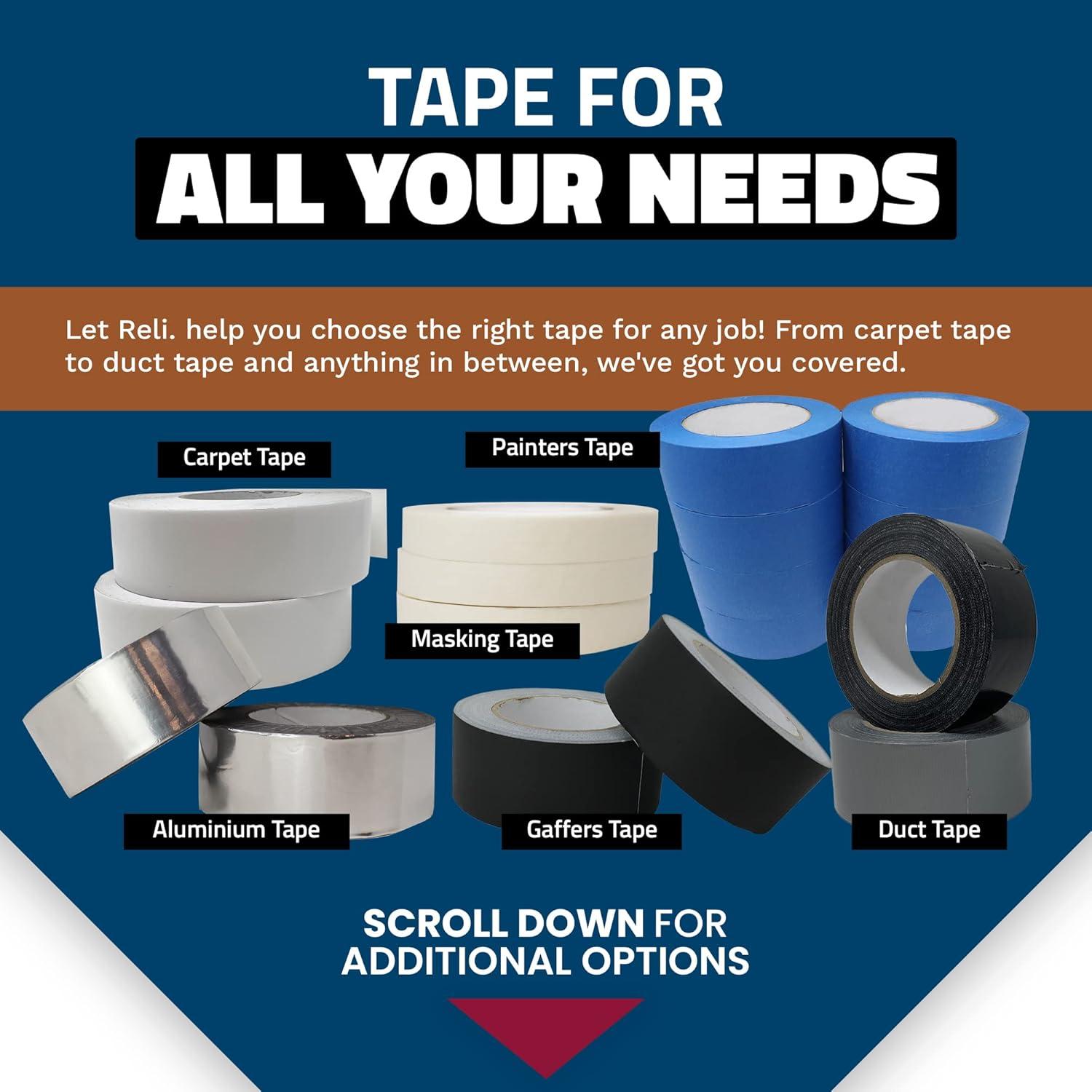 image:imageReli Duct Tape Black 188 x 60 Yards Total 2 Rolls 30 Yds Each Heavy Duty Duct Tape Waterproof Tear by Hand Repairs Construction Bundles PipingBox Sealing Black