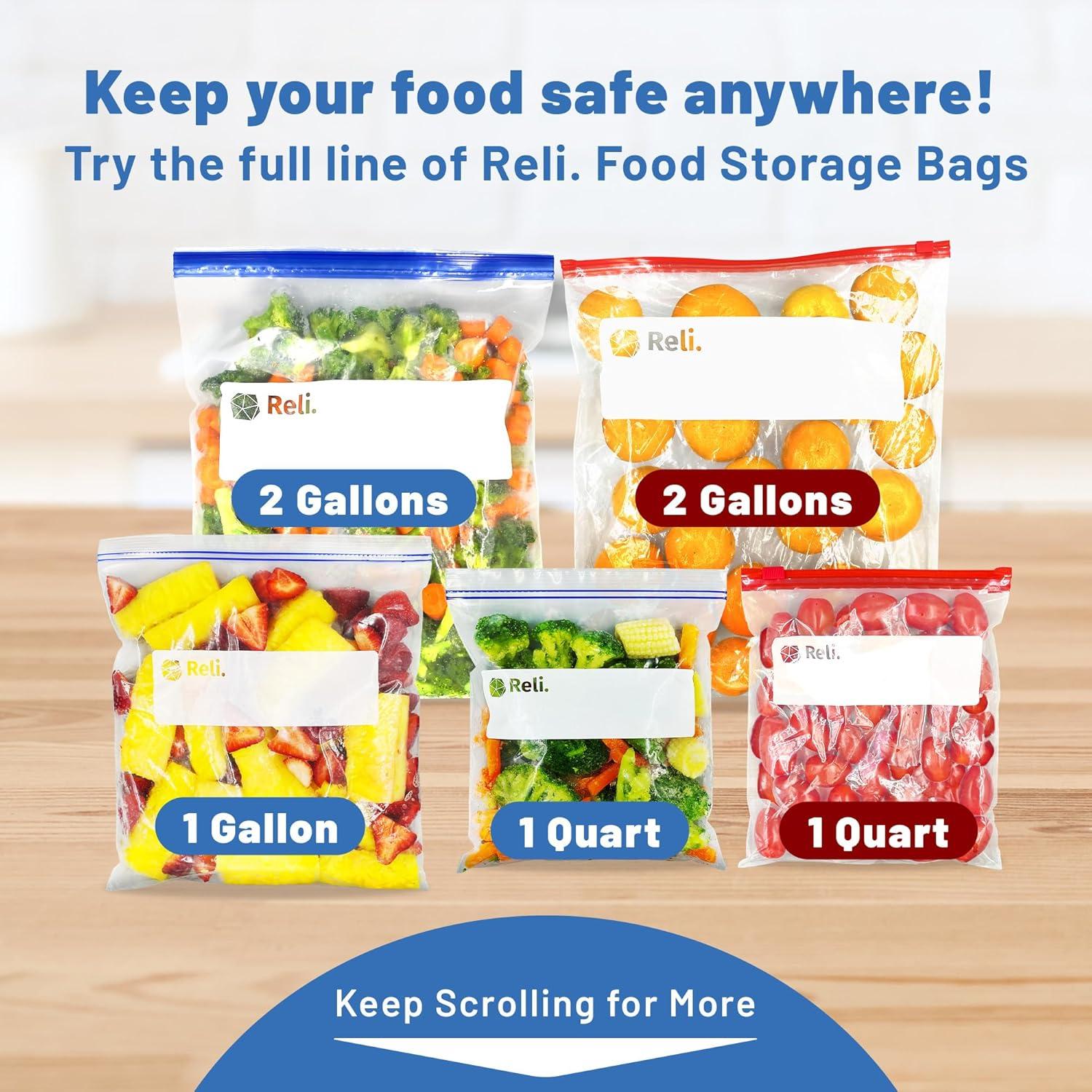 image:imageReli Gallon Freezer Bags 300 Count 106x1075 inch Freezer Bags 1 Gallon Double Zipper Large Size Press to Seal Write on Label 1Gal