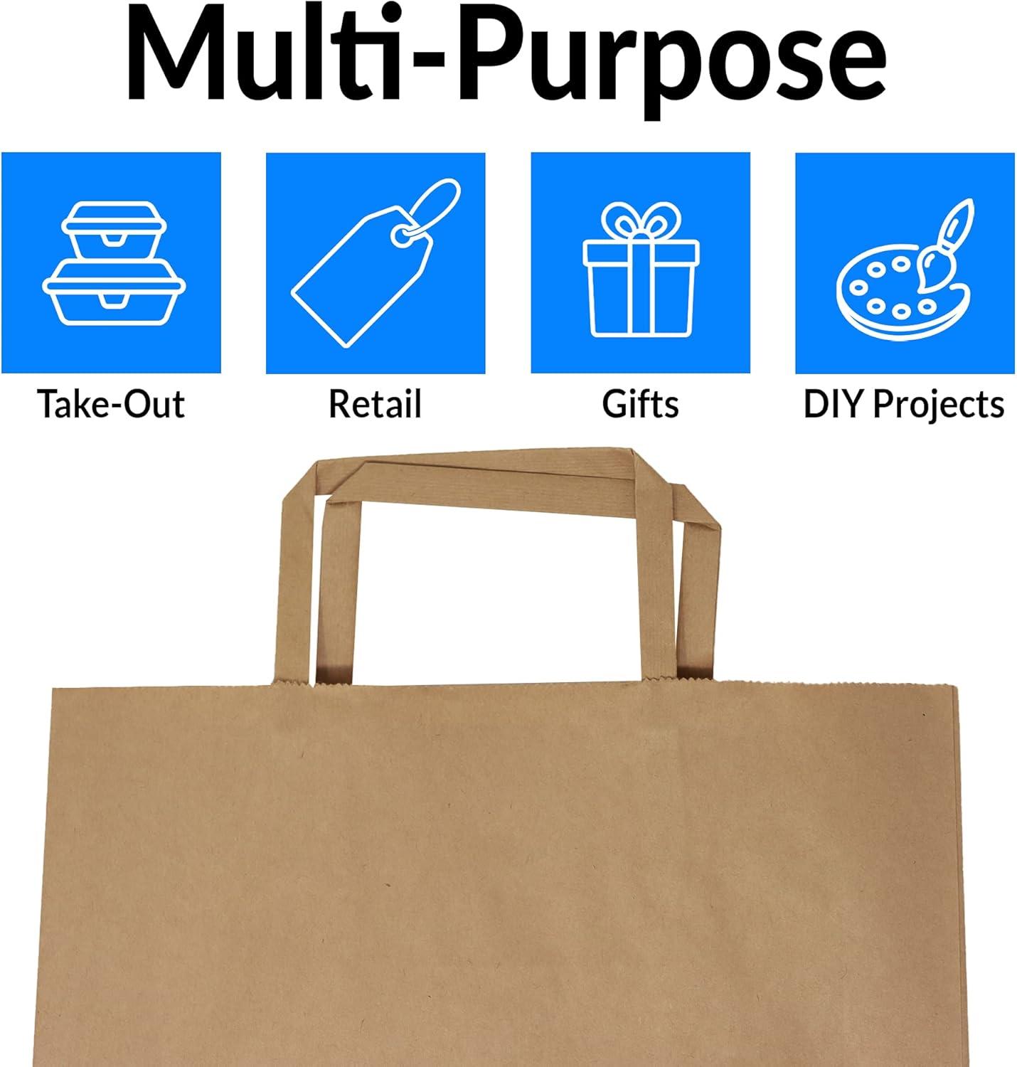image:imageReli Kraft Paper Bags wHandles 100 Pcs Bulk Large 10x675x12 Brown Paper To GoTake OutRestaurantBags with Handles Shopping Bags Retail Gifts 25 larger than 10x5x131 Count Pack of 100