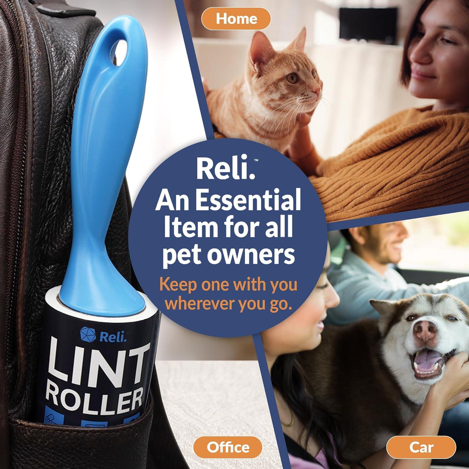 image:imageReli Lint Rollers for Pet Hair Extra Sticky 900 Sheets Total Dog amp Cat Hair Remover 10 Rolls 5 Reusable Handles 90 Sheets Per Roll Lint Remover for Clothes Couch Easy Peel Sheets Bulk