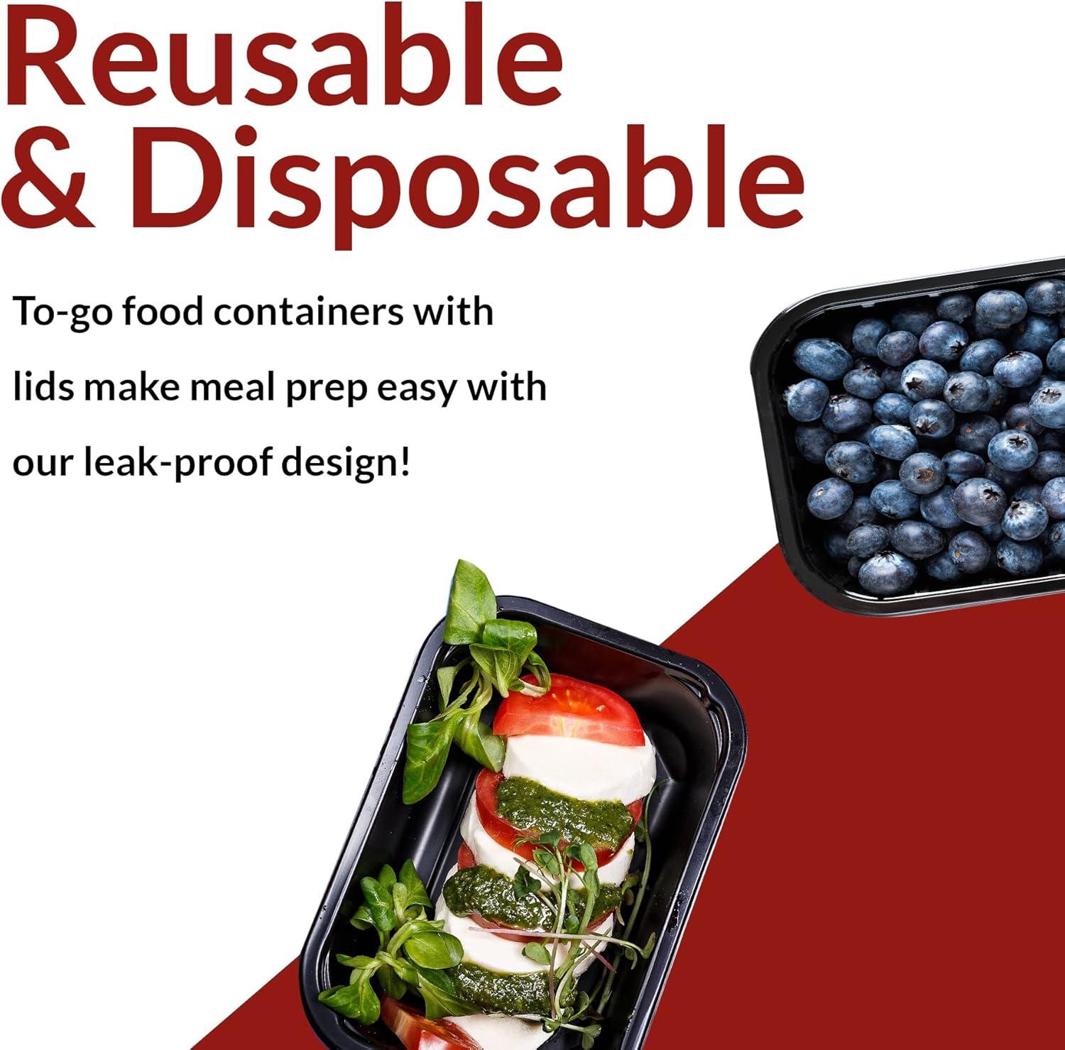 image:imageReli Meal Prep Containers 12 oz 55 Pack Small 1 Compartment Food Containers with Lids Microwavable Food Storage Black Reusable Bento BoxLunch Box for Meal Prep Small