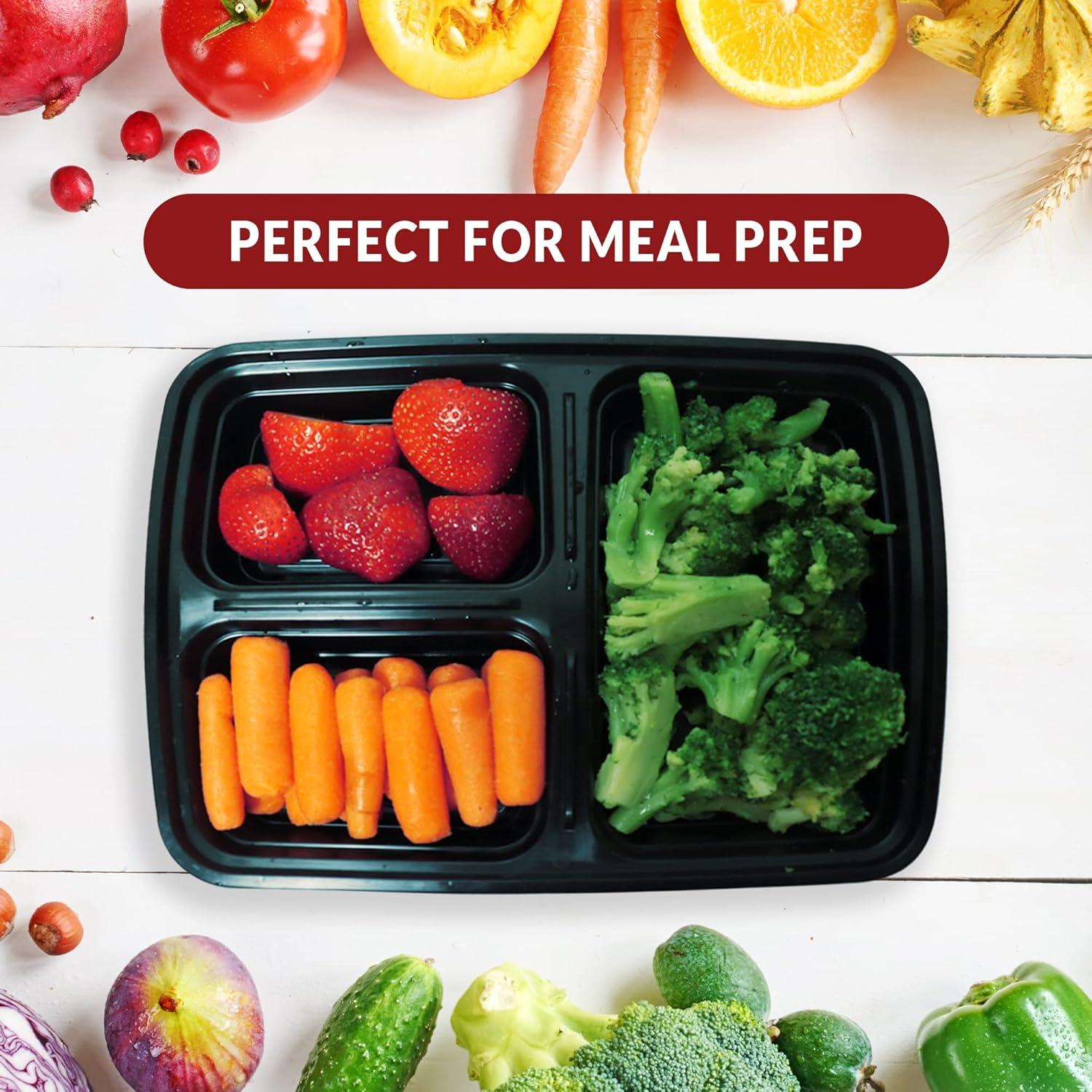 image:imageReli Meal Prep Containers 32 oz 40 Pack 3 Compartment Food Container wLids Microwavable Food Storage To Go Black Reusable Bento BoxLunch Box for Meal Prep