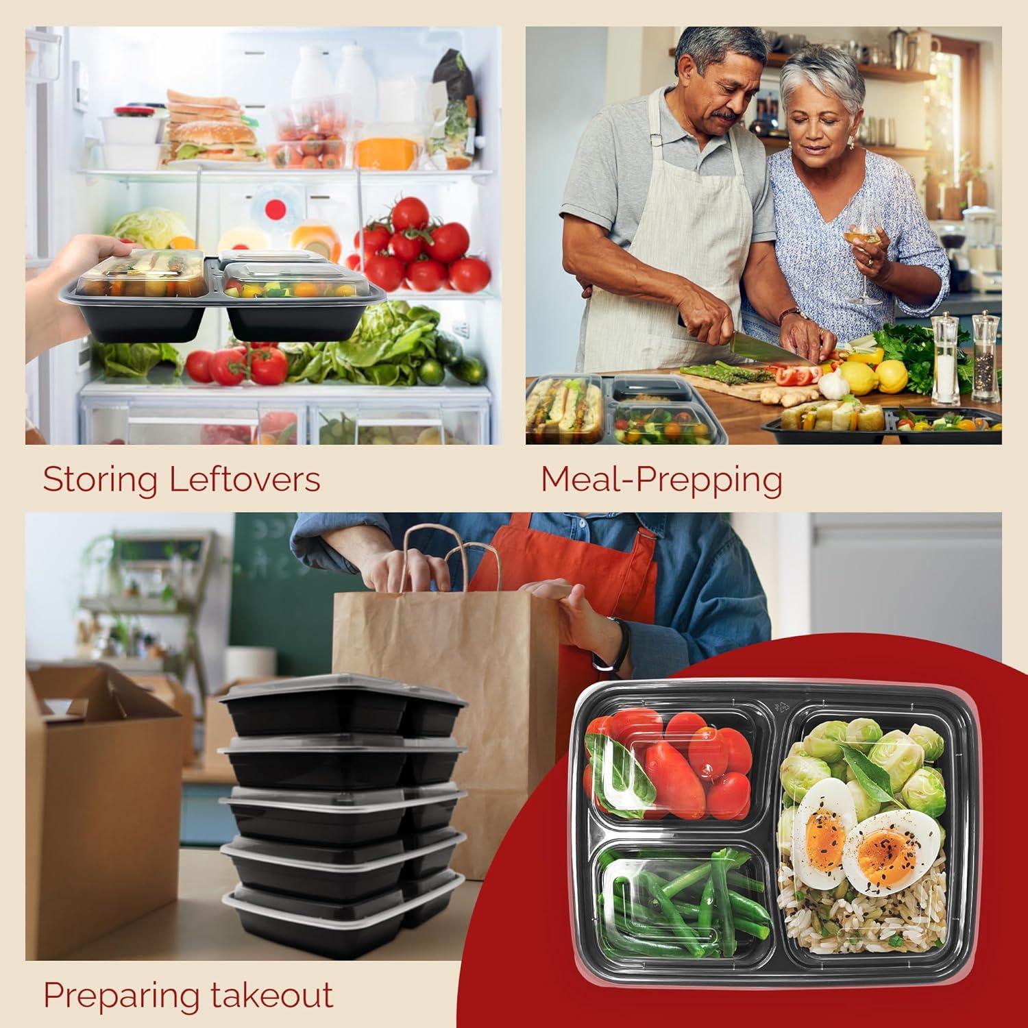 image:imageReli Meal Prep Containers 36 oz 35 Pack 3 Compartment Meal Prep Containers Reusable Plastic Take Out Food Box Microwavable Boxes with Lids for Takeout To Go Leftover