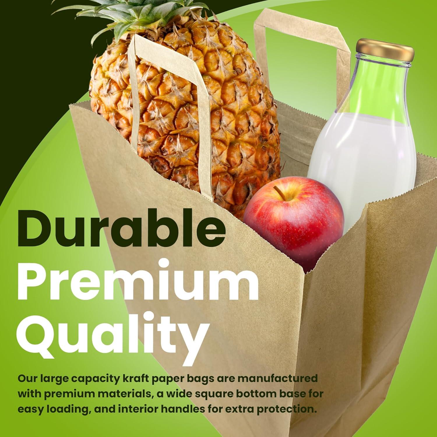 image:imageReli Paper Grocery Bags wHandles 100 Pcs Bulk12x7x14 Large Paper Grocery Bags with Handles Heavy Duty 57 Lbs Basis Shopping TakeoutTo Go Retail BrownKraft