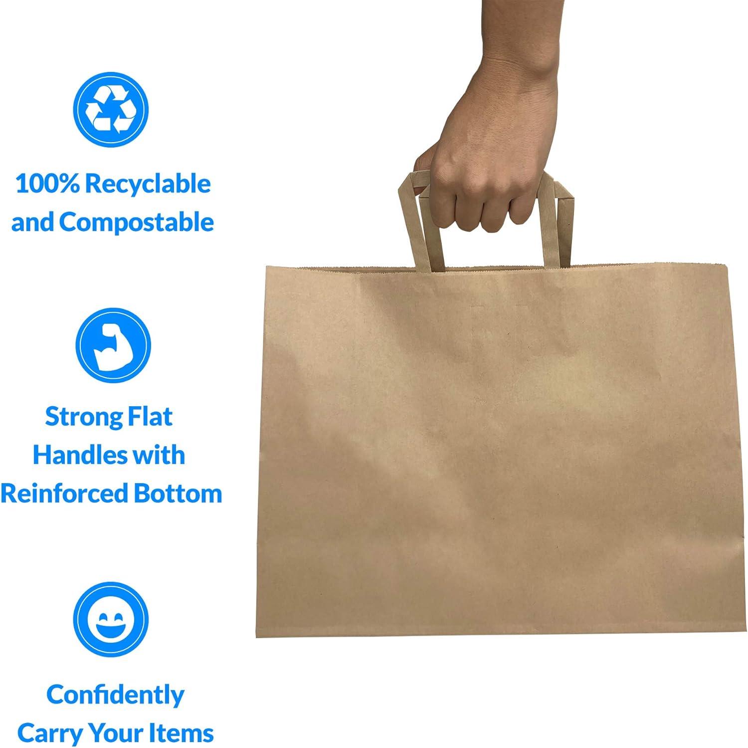image:imageReli Paper Shopping Bags 60 Pcs Large 16x6x12 Brown Paper Bags with Handles Heavy Duty 68 lbs Basis Kraft With Wide Base Take OutTo Go Retail Shopping Restaurant1 Count Pack of 60
