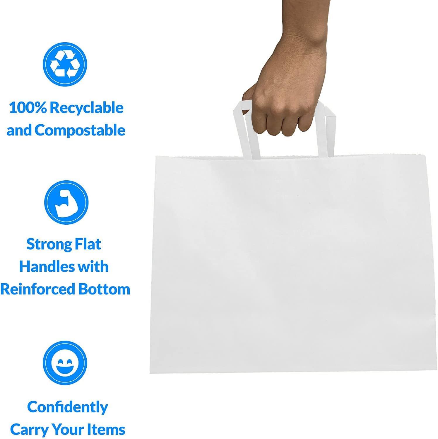 image:imageReli Paper Shopping Bags White 60 Pcs Large 16x6x12 Kraft White Paper Bags with Handles Heavy Duty Large Shopping Take OutTo Go Retail Restaurant