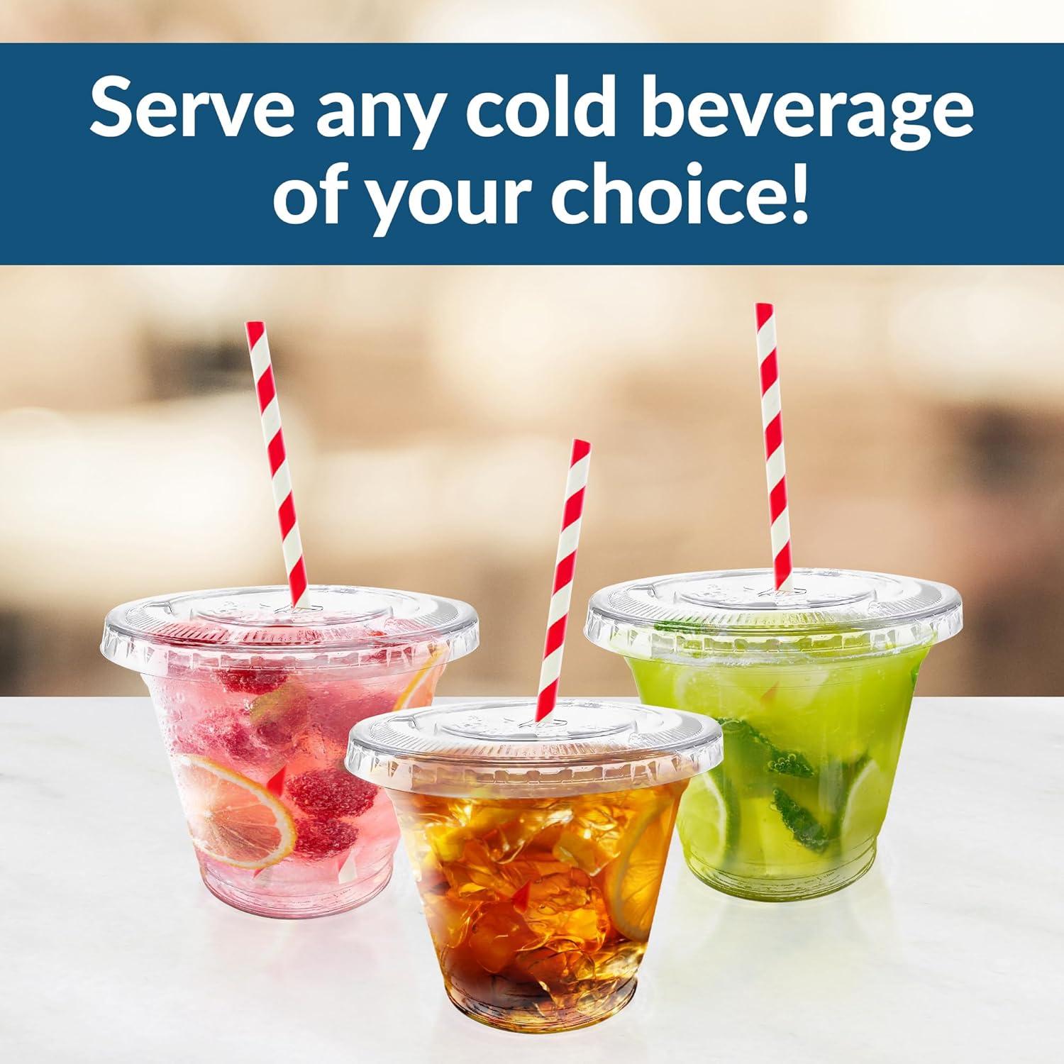 image:imageReli Plastic Cups with Lids 9 oz 200 Sets Clear Plastic Cups with Lids 9 oz Disposable PET Bulk PET Container Clear with Flat Tops for Party Desserts Coffee To Go Drinks9 oz