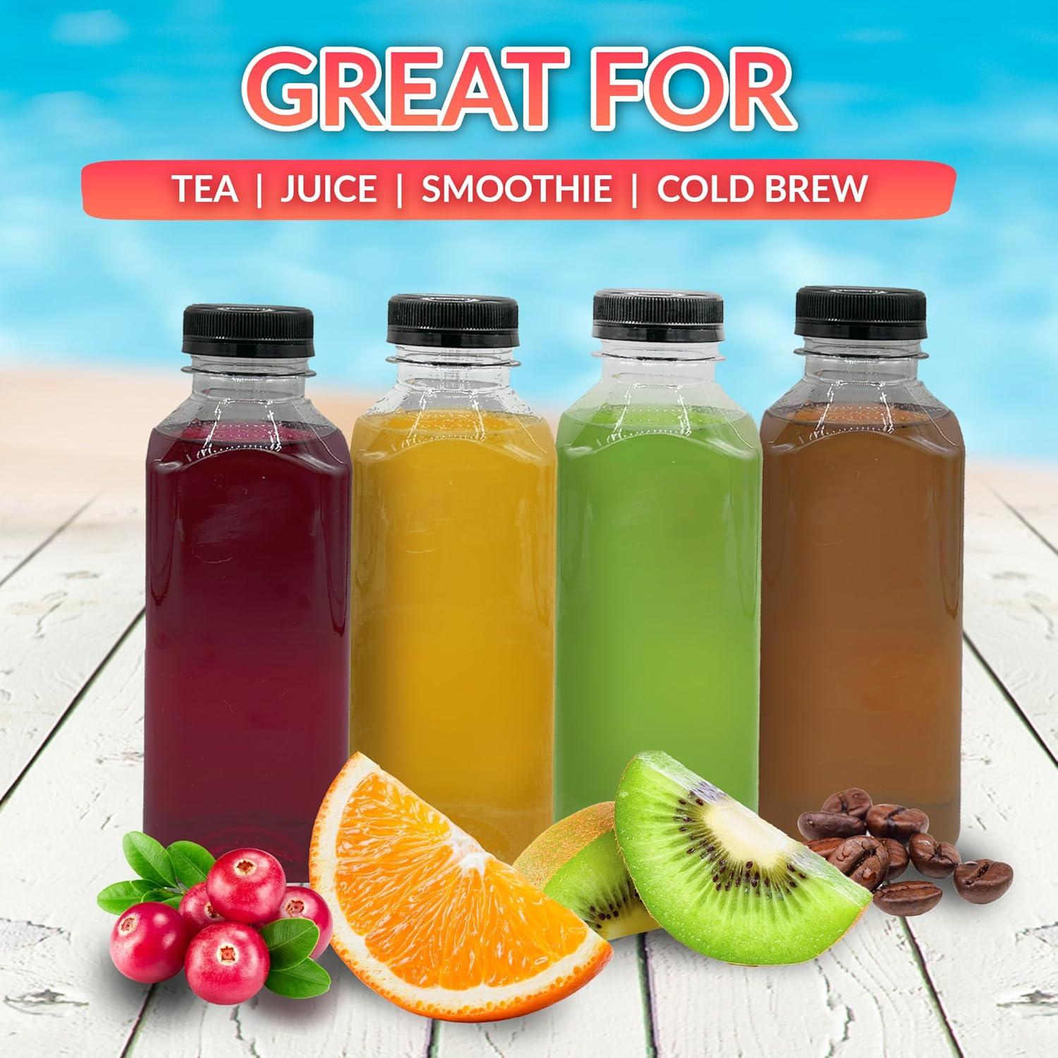 image:imageReli Plastic Juice Bottles 12 Pack 16 oz Square 16 oz Plastic Bottles with Caps amp Sticker Labels Clear Empty for Drinks 16oz Disposable Reusable Containers for Juicing Smoothies