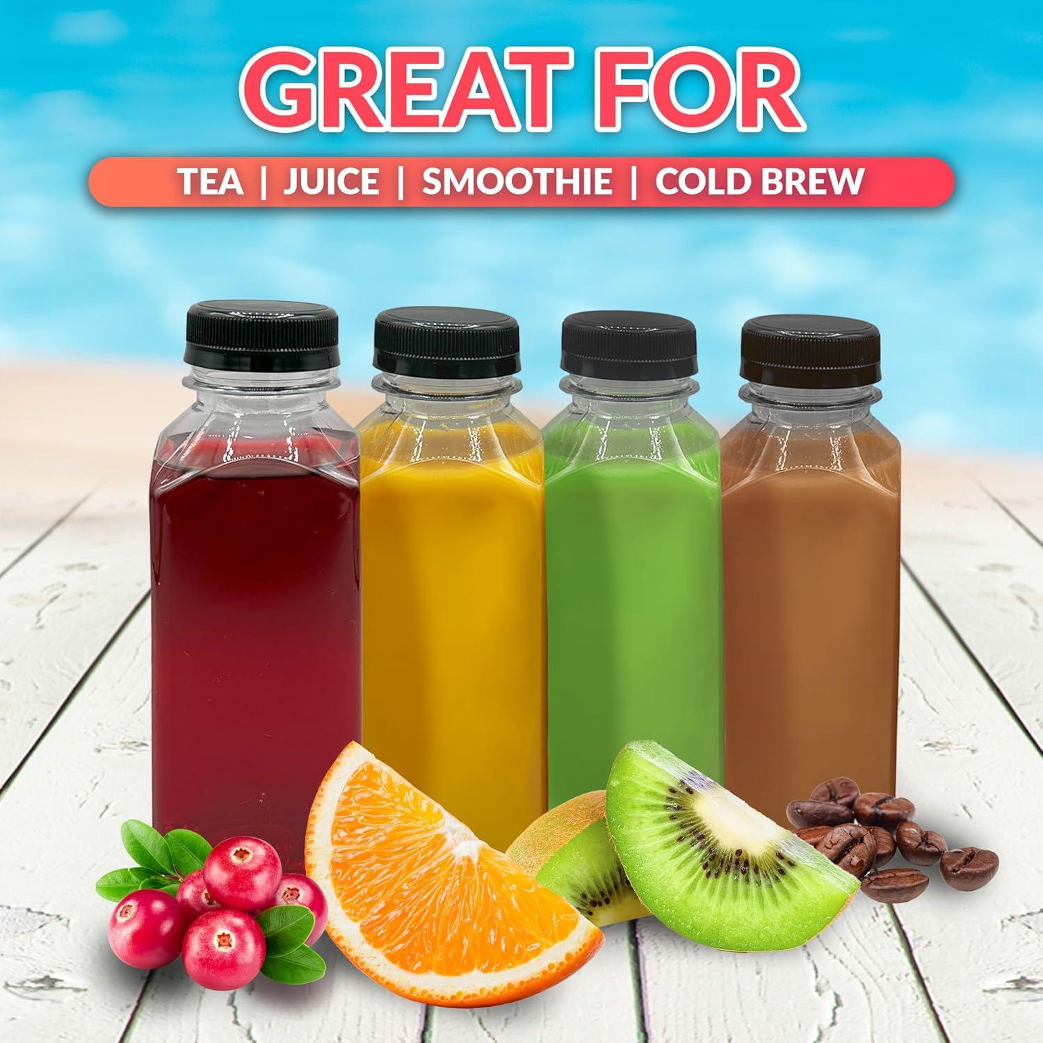 image:imageReli Plastic Juice Bottles 15 Pack 12 oz Square Plastic Juice Bottles with Caps amp Sticker Labels Clear Empty for Juicing 12oz Disposable Reusable Containers for Juicing Smoothies