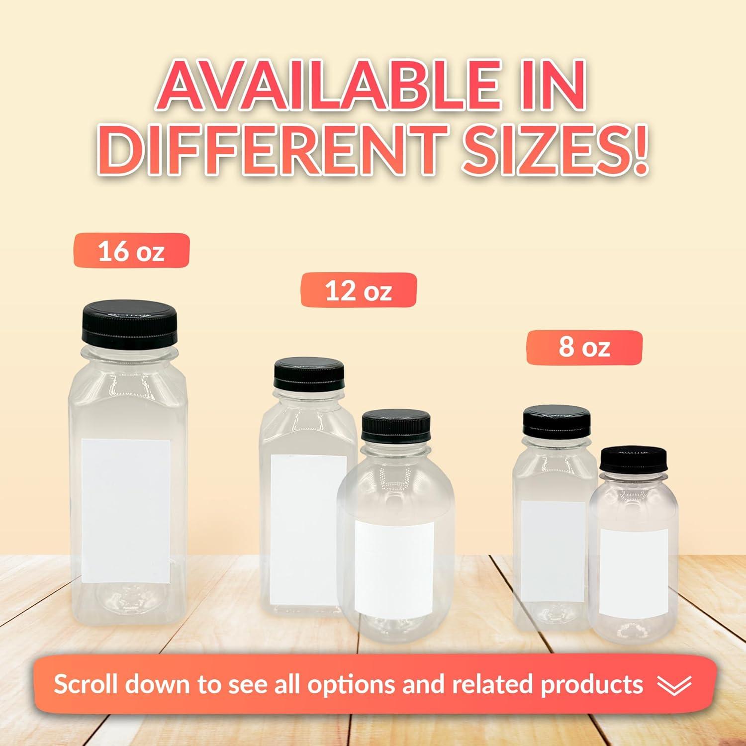 image:imageReli Plastic Juice Bottles 24 Pack 8 oz Square Plastic Juice Bottles with Caps amp Sticker Labels Clear Empty for Juicing 8oz Disposable Reusable Containers for Juicing Smoothies