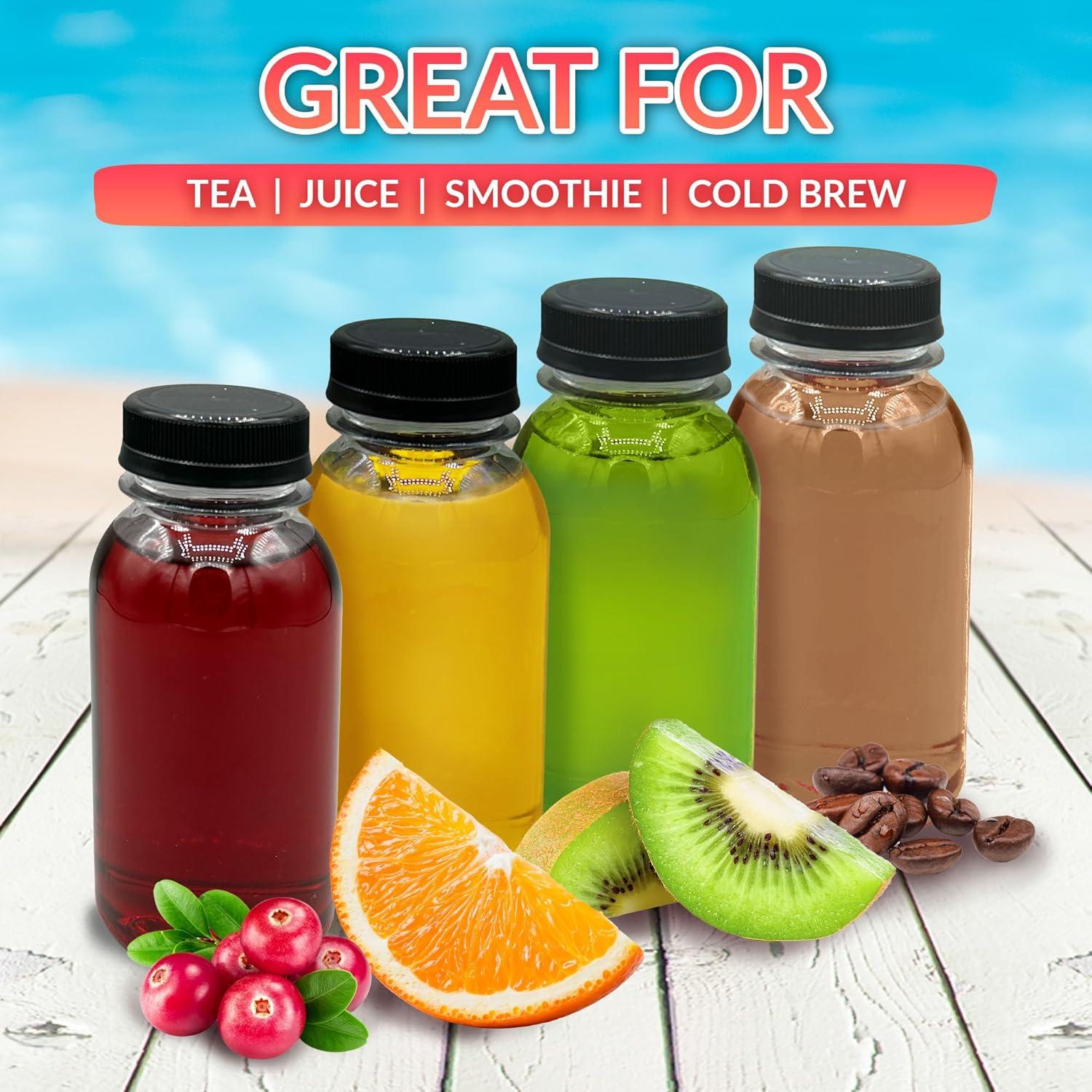 image:imageReli Plastic Juice Bottles 42 Pack Bulk 8 oz Round Plastic Juice Bottles with Caps amp Sticker Labels Clear Empty for Juicing 8oz Disposable Reusable Containers for Juicing Smoothies