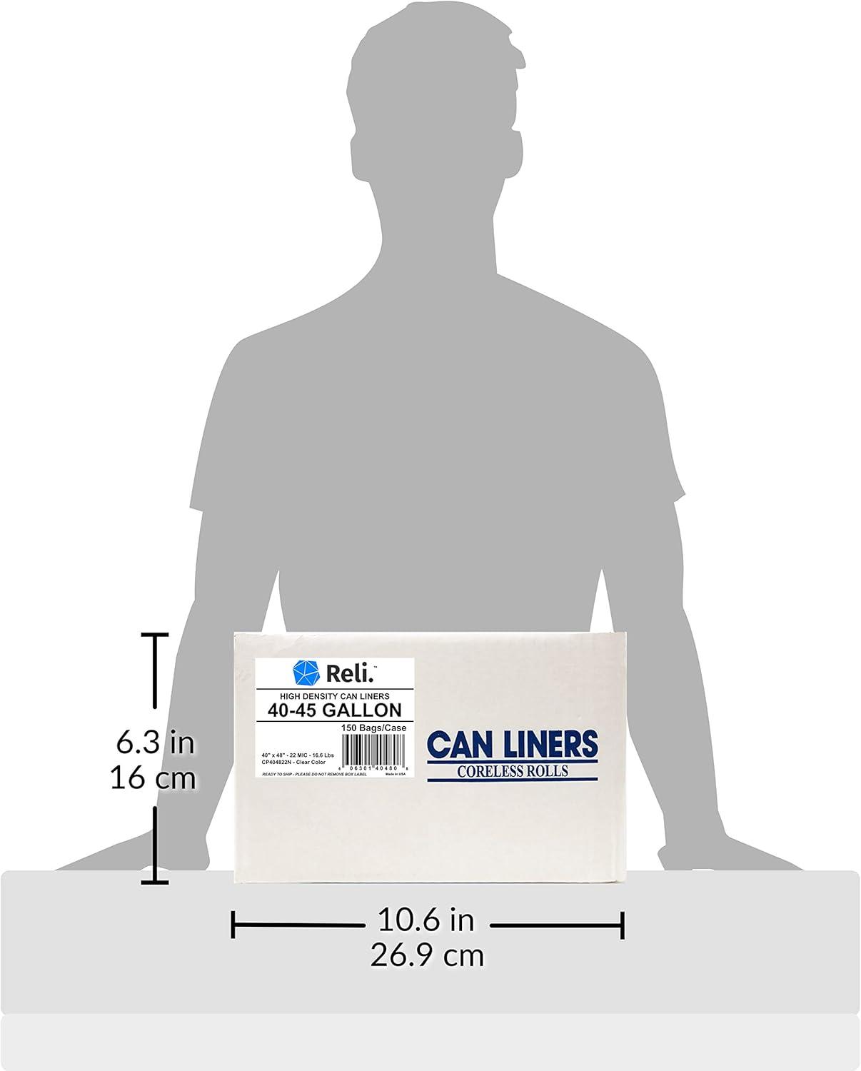 image:imageReli Premium 4045 Gallon Trash Bags 150 Count Made in USA Heavy Duty Bulk SuperValue Clear MultiUse Garbage Bags