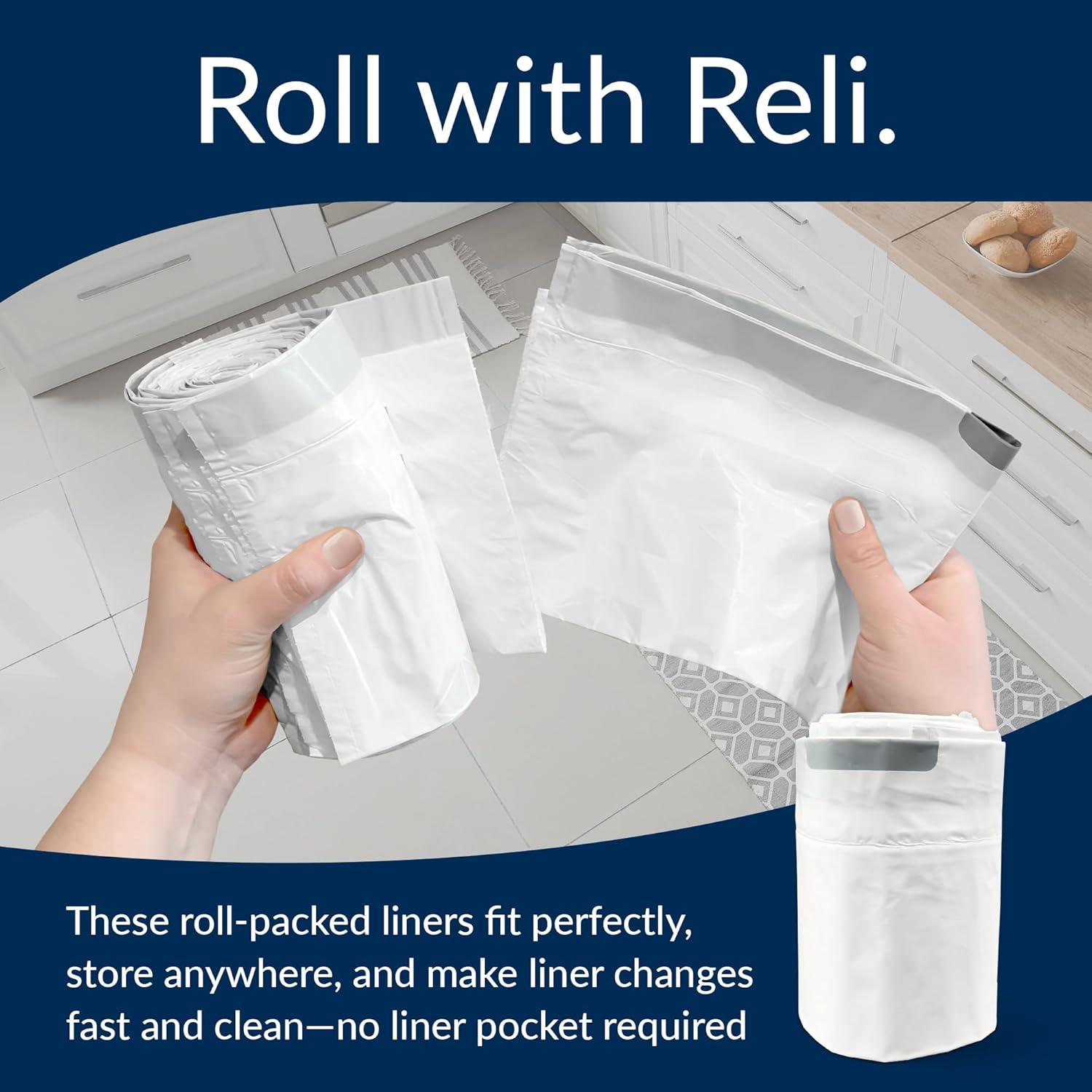image:imageReli SuperFit Code Q 225 Count Compatible with Simplehuman Code Q Custom Fit Liners Drawstring Trash Bags 5065 Liter 1317 Gallon White Roll Pack