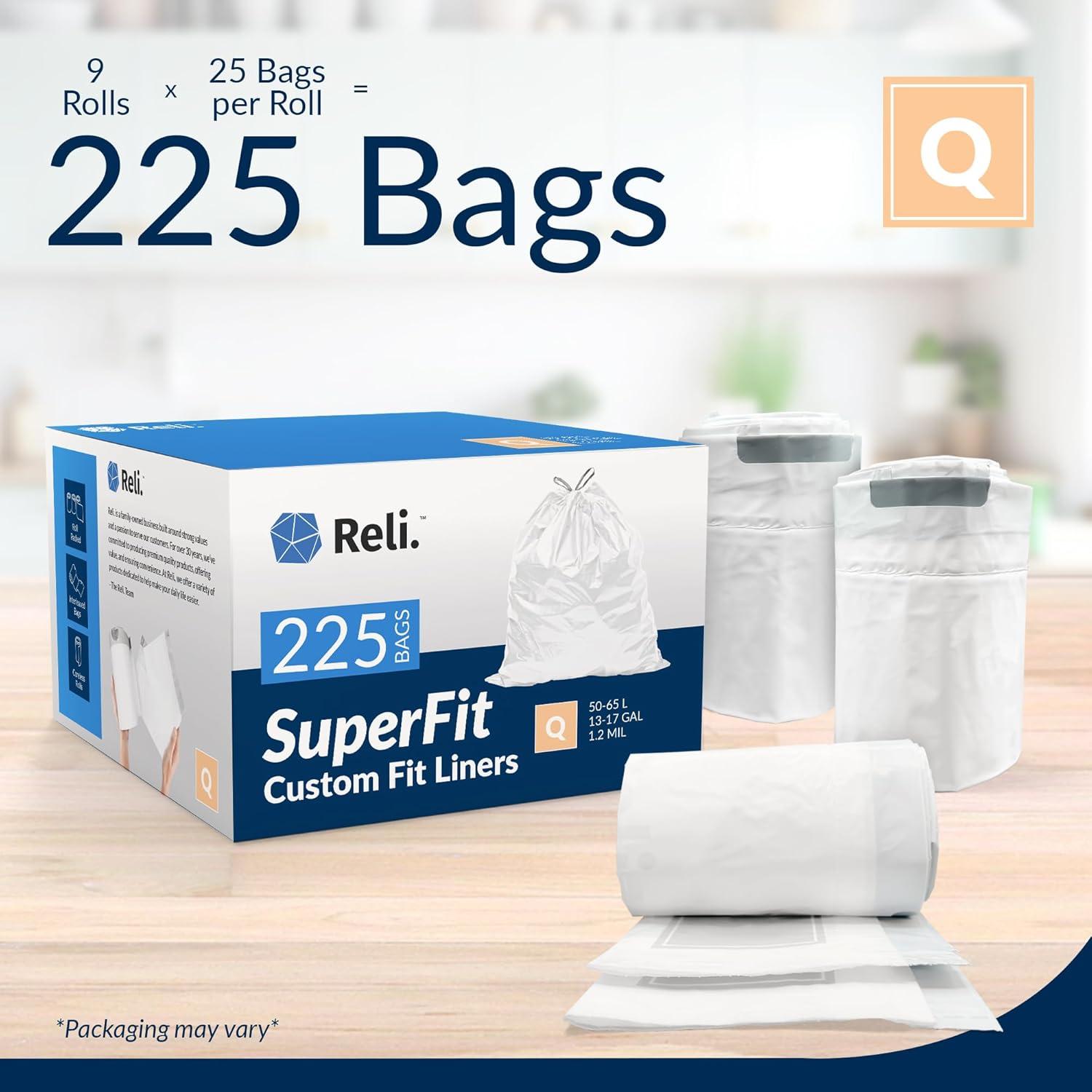 image:imageReli SuperFit Code Q 225 Count Compatible with Simplehuman Code Q Custom Fit Liners Drawstring Trash Bags 5065 Liter 1317 Gallon White Roll Pack