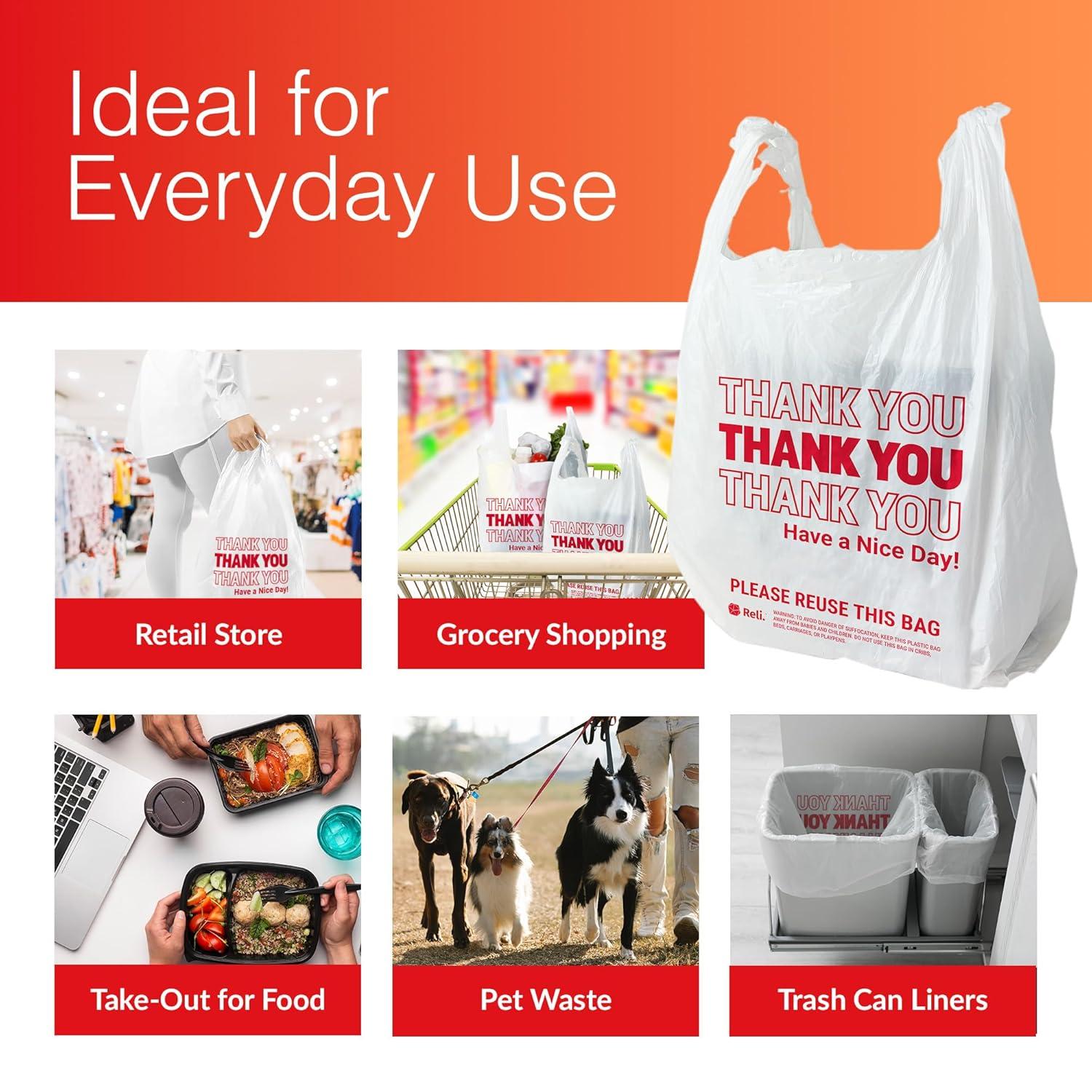 image:imageReli Thank You Plastic Bags 350 Count 115 x 65 x 21 White Grocery Shopping Bag Restaurants Convenience Store