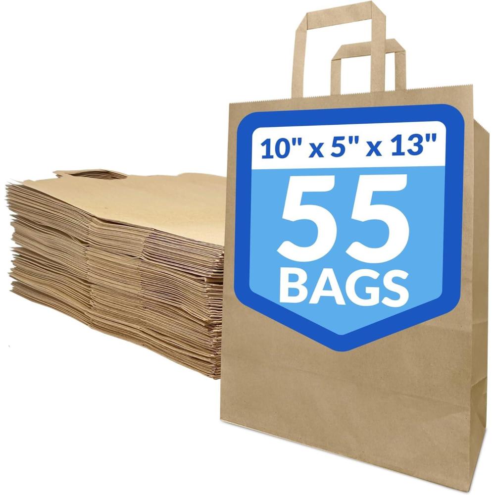 image:imageReli 10x5x13 in Brown Paper Bags with Handles 55 Pack Kraft Paper Shopping Bags with Flat Handles Ideal for Gifts Retail Shopping Merchandise Take OutTo Go Party Crafts