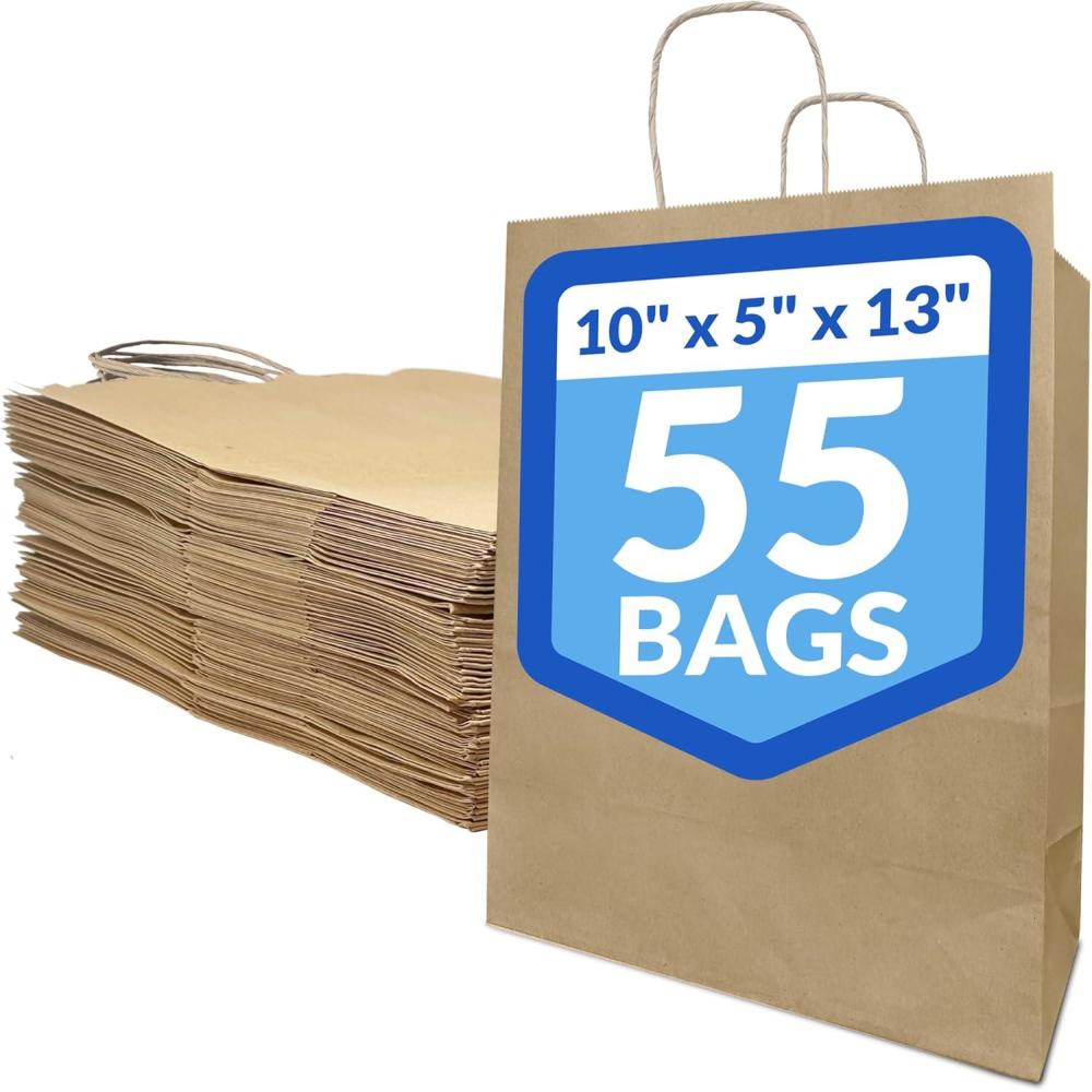 image:imageReli 10x5x13 in Brown Paper Bags with Handles 55 Pack Kraft Paper Shopping Bags with Twist Handles Ideal for Gifts Retail Shopping Merchandise Take OutTo Go Party Crafts