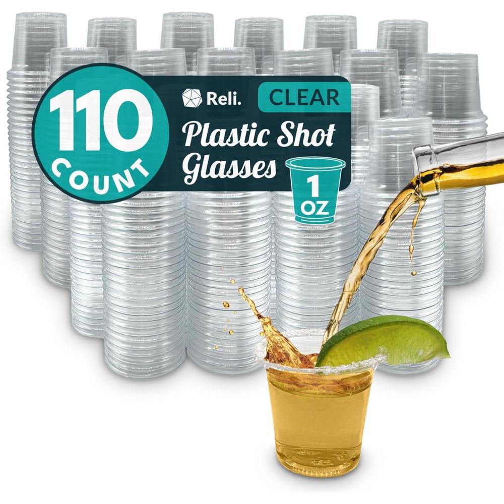 image:imageReli 110 Count 1 oz Plastic Shot Glasses Disposable  Clear Jello Shot Cups  Mini Plastic Cups for Party Sauces Samples  BPA Free Shatterproof 1oz Mini Glasses Disposable1 oz 110 Count