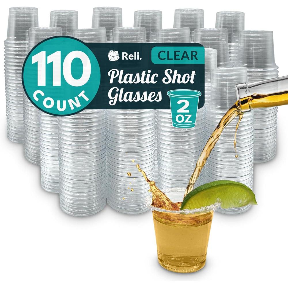 image:imageReli 110 Count 2 oz Plastic Shot Glasses Disposable Clear Jello Shot Cups Mini Plastic Cups for Party Sauces Samples BPA Free Shatterproof 1oz Mini Glasses Disposable