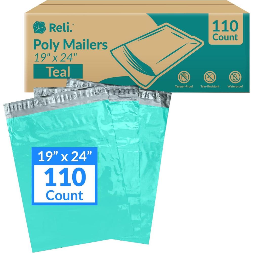 image:imageReli 110 Pcs Poly Mailers 19x24 Teal Shipping Bags for Clothing Large Polybags for Shipping Small Business MailingPackaging Bag 19x24 Inch NonPadded Shipment Envelopes Self Sealing110