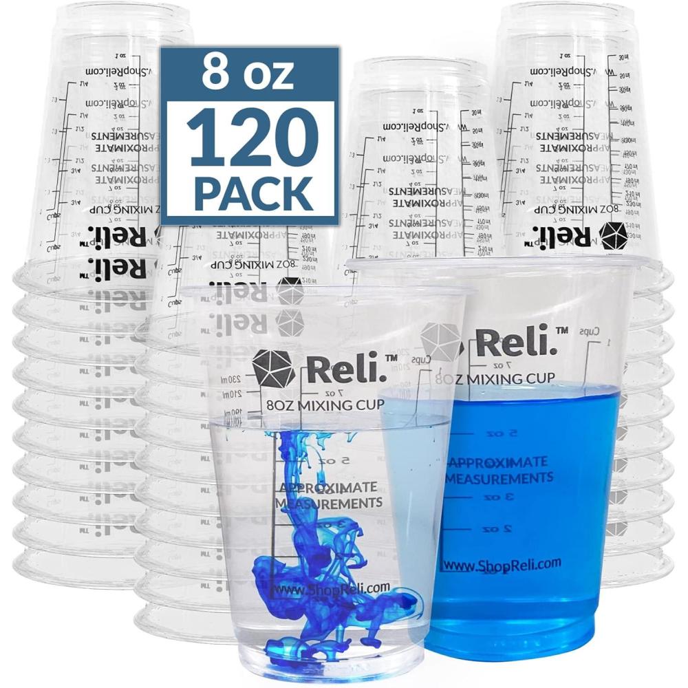 image:imageReli 120 Pcs 8 oz Paint Mixing CupResin Mixing Disposable Measuring Cups Clear Plastic Measure Use for Paint Epoxy Resin Pigments