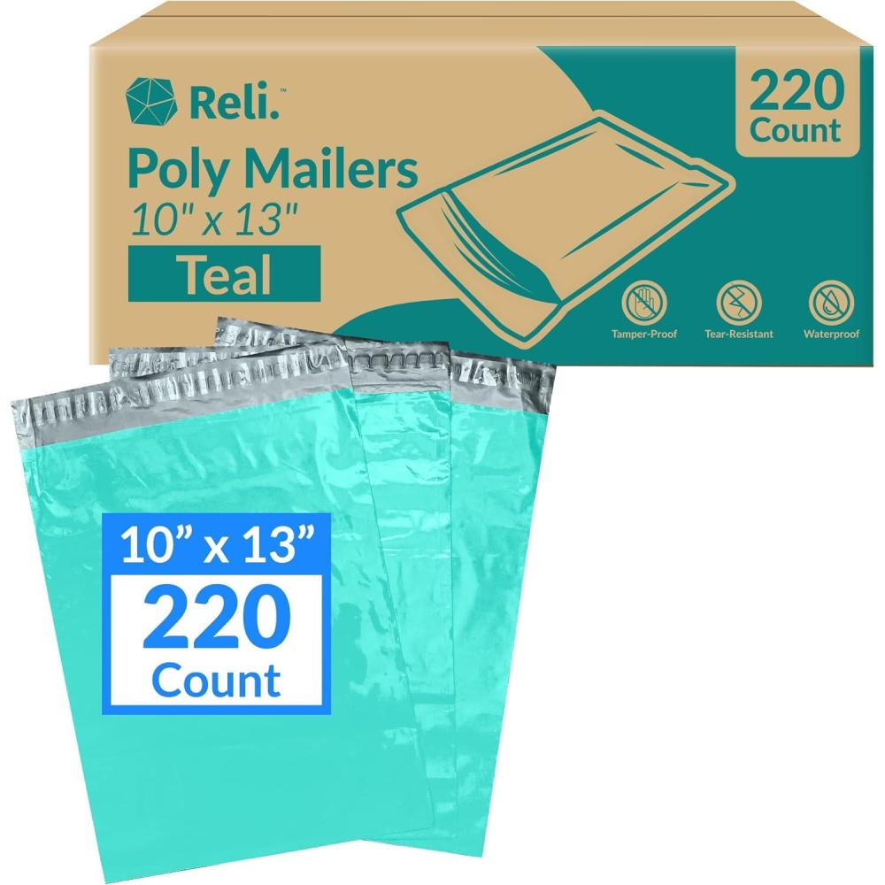 image:imageReli 220 Pcs 10x13 Poly Mailers Teal Shipping Bags for Clothing Teal Poly Bags for Shipping Small Business MailingPackaging 10x13 Inch NonPadded Envelopes Self Sealing