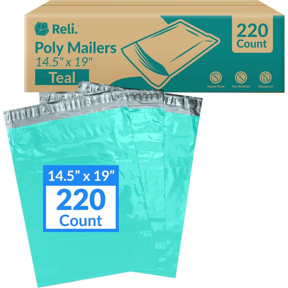 image:imageReli 220 Pcs 145x19 Poly Mailers Teal Shipping Bags for Clothing Mailer Bags for Shipping Small Business MailingPackaging 145x19 Inch NonPadded Envelopes Self Sealing