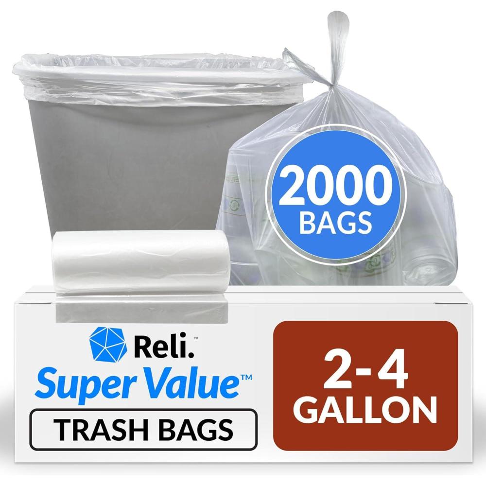 image:imageReli 24 Gallon Trash Bags 2000 Bags Clear Bathroom Strong Garbage