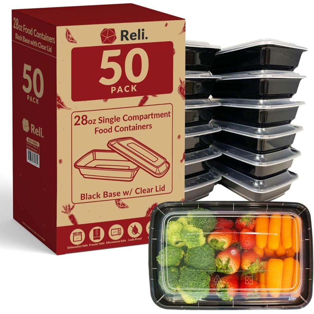 image:imageReli 28 oz Meal Prep Containers wLids 50 Pack Leftover To Go Takeout Microwave Safe Disposable Containers for Food Storage Take HomeLunchMeal Planning Plastic Black