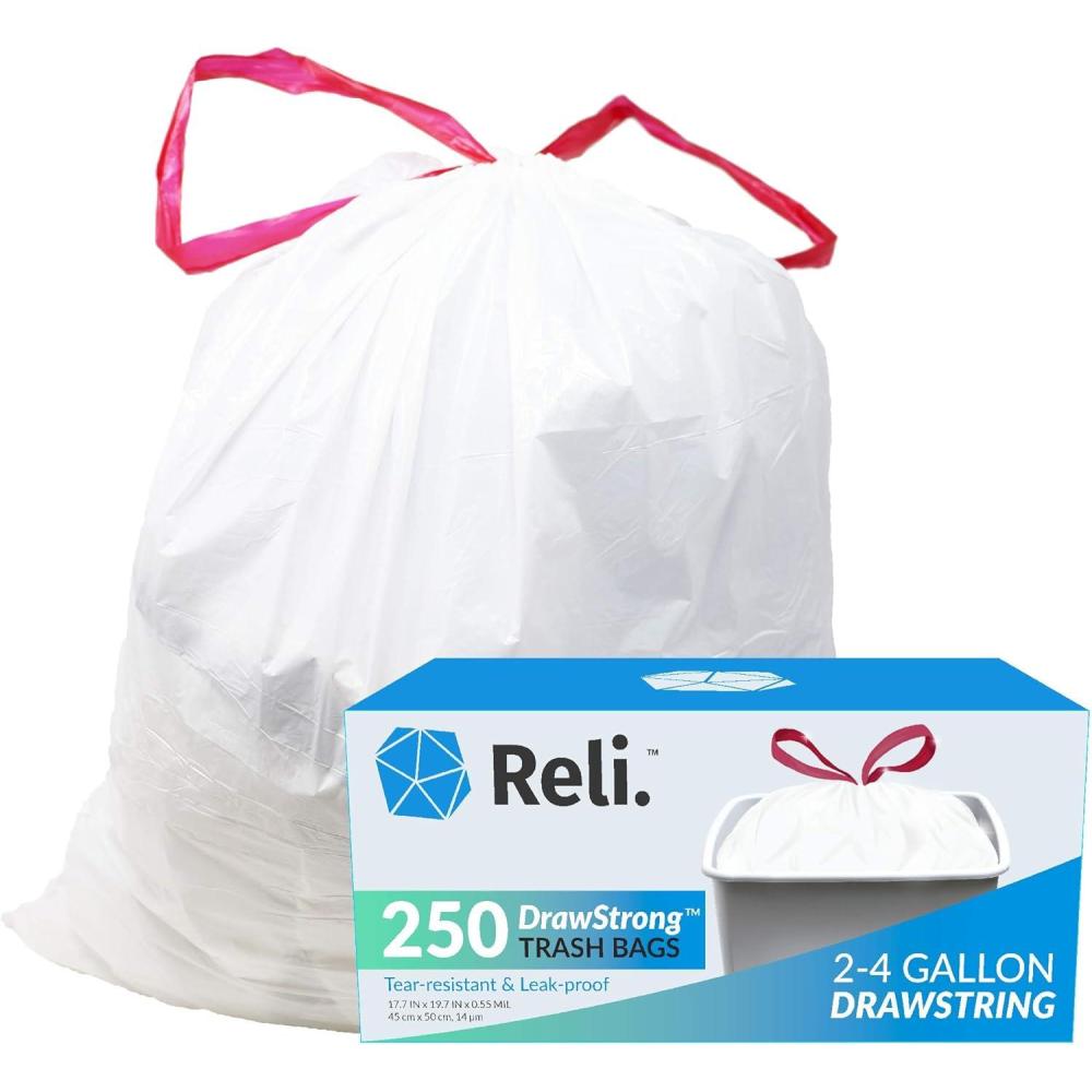 image:imageReli 39 Gallon Trash Bags Drawstring 100 Count Large 39 Gallon Heavy Duty Drawstring Trash Bags Garbage 39Gal Capacity Lawn Leaf 39Gal Black250 Count Pack of 1