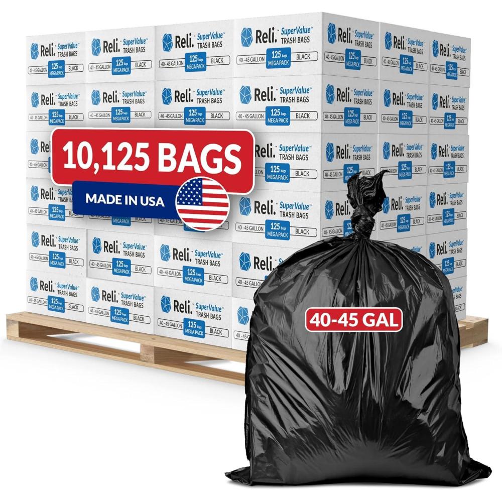 image:imageReli 4045 Gallon Trash Bags Heavy Duty 10125 Total 125 BagsCase 81 CasesPallet Made in USA Black