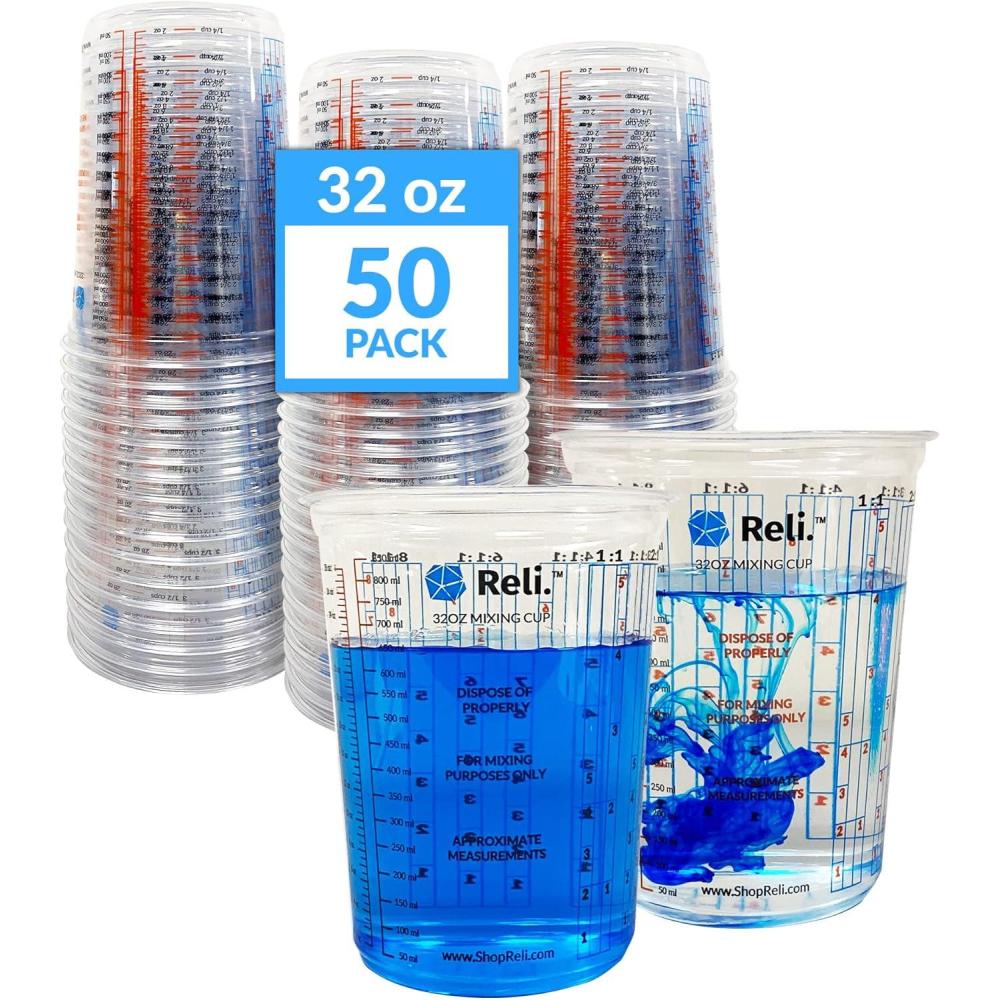 image:imageReli 50 Pcs 32 oz 1 quart Paint Mixing Cup  Disposable Measuring Cups  Clear Plastic Mixing  Use for Paint Epoxy Resin Pigments 32oz50